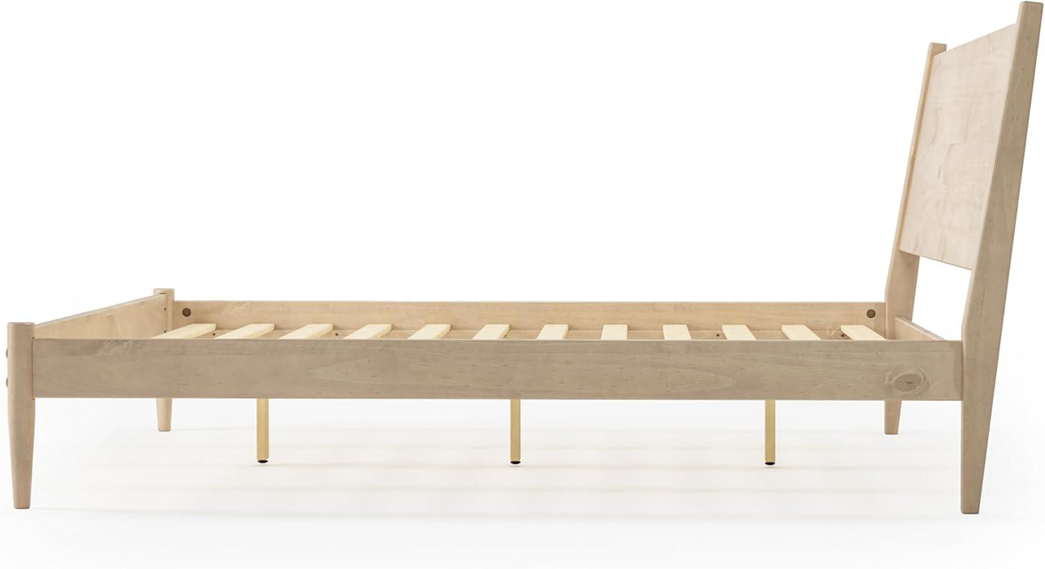 Mid-Century Light Oak King Pine Wood Upholstered Platform Bed