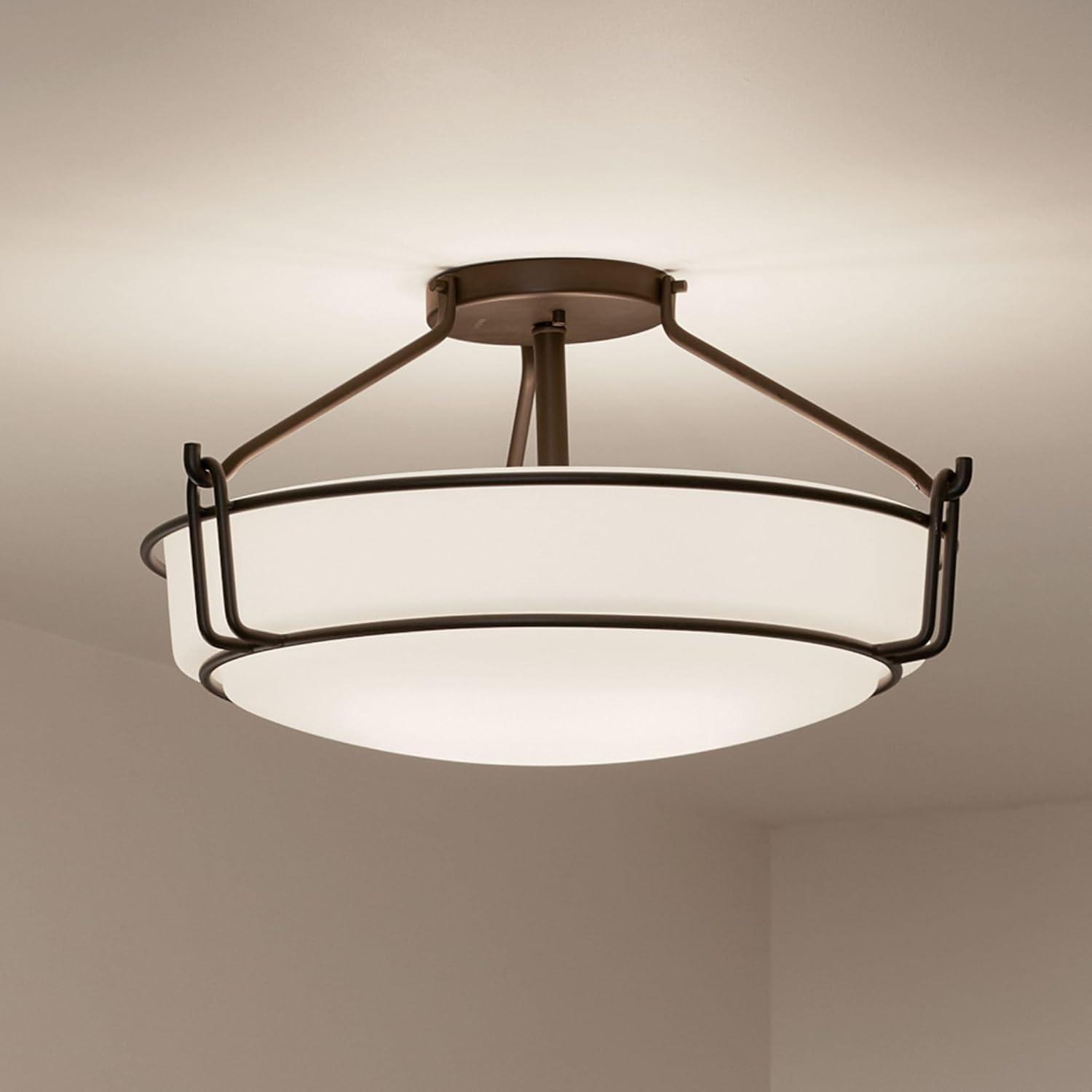 Alkire 22" Olde Bronze Semi-Flush Ceiling Light with Satin Etched Glass