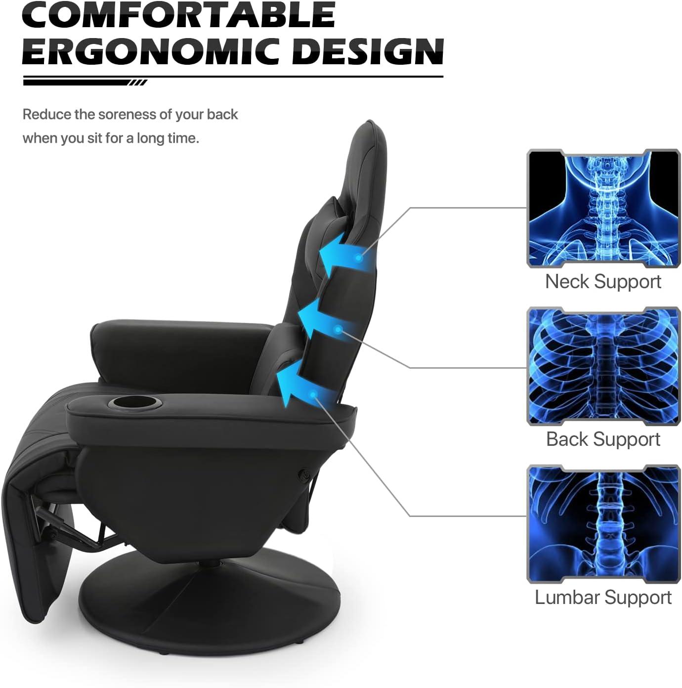 MoNiBloom Video Game Chair, PU Leather Gaming Recliner Chair with Footrest, Adjustable Lumbar Support & Headrest Chair for Home, Black