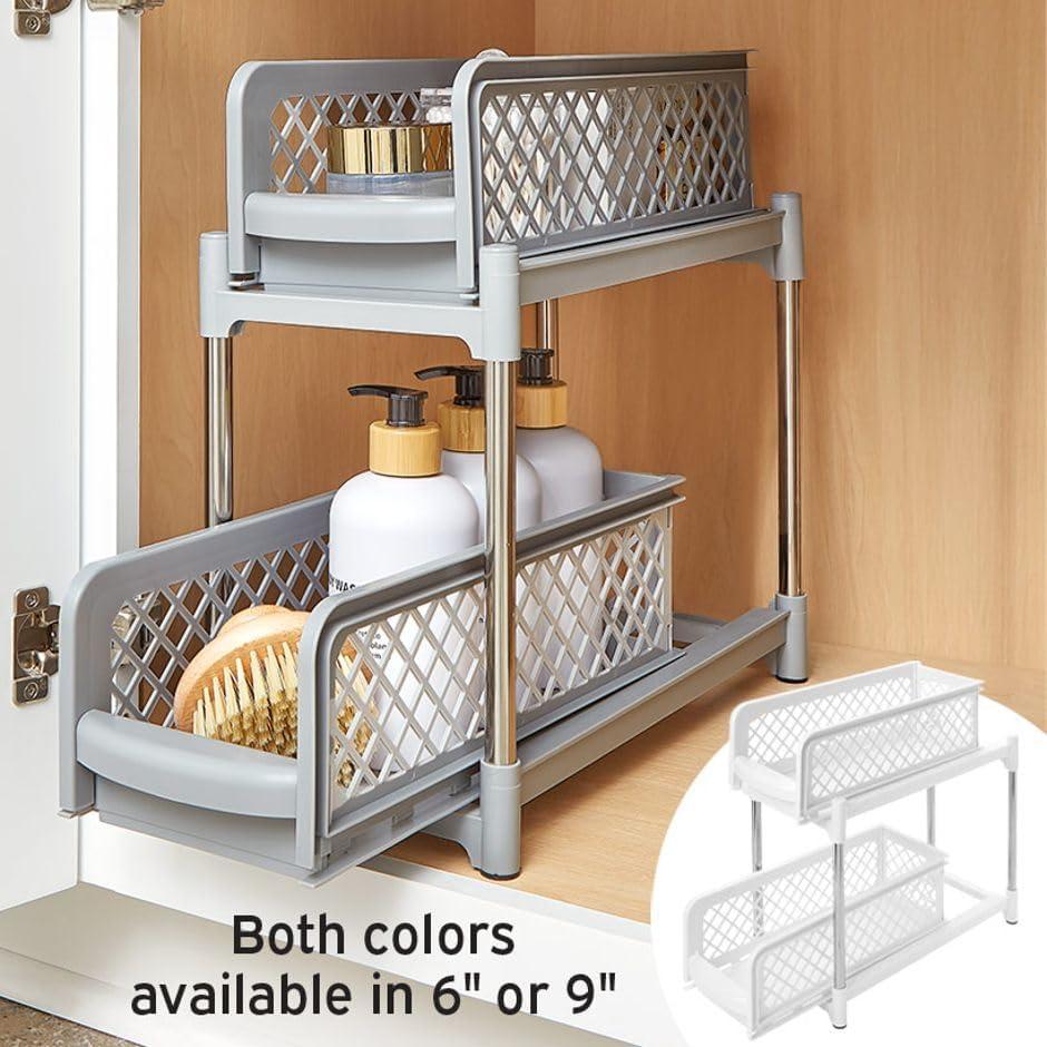 Gray 2-Tier Sliding Cabinet Organizer with Metal Frame