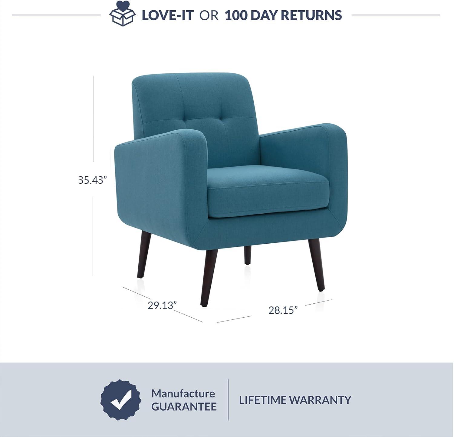 BELLEZE Hasting Arm Chair Comfy Fabric Upholstered Tufted Accent Chair Single Sofa for Bedroom Living Room with Wooden Legs, Blue