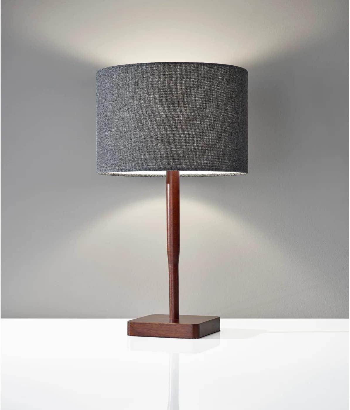 Hokku Designs Adesso Ellis Modern Table Lamp With Walnut Rubber Wood Base | Smart Outlet Compatible | 60W Incandescent Or 13W CFL Bulb Ready | Rotary Switch Design