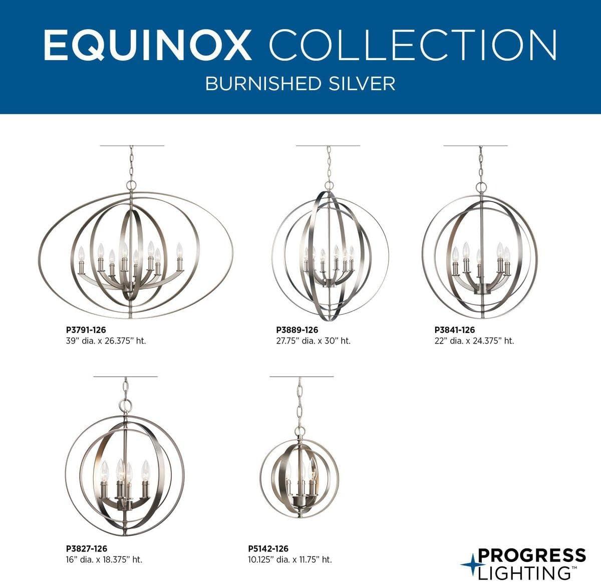 Progress Lighting Equinox 4-Light Foyer Pendant, Steel, Burnished Silver, No Shade