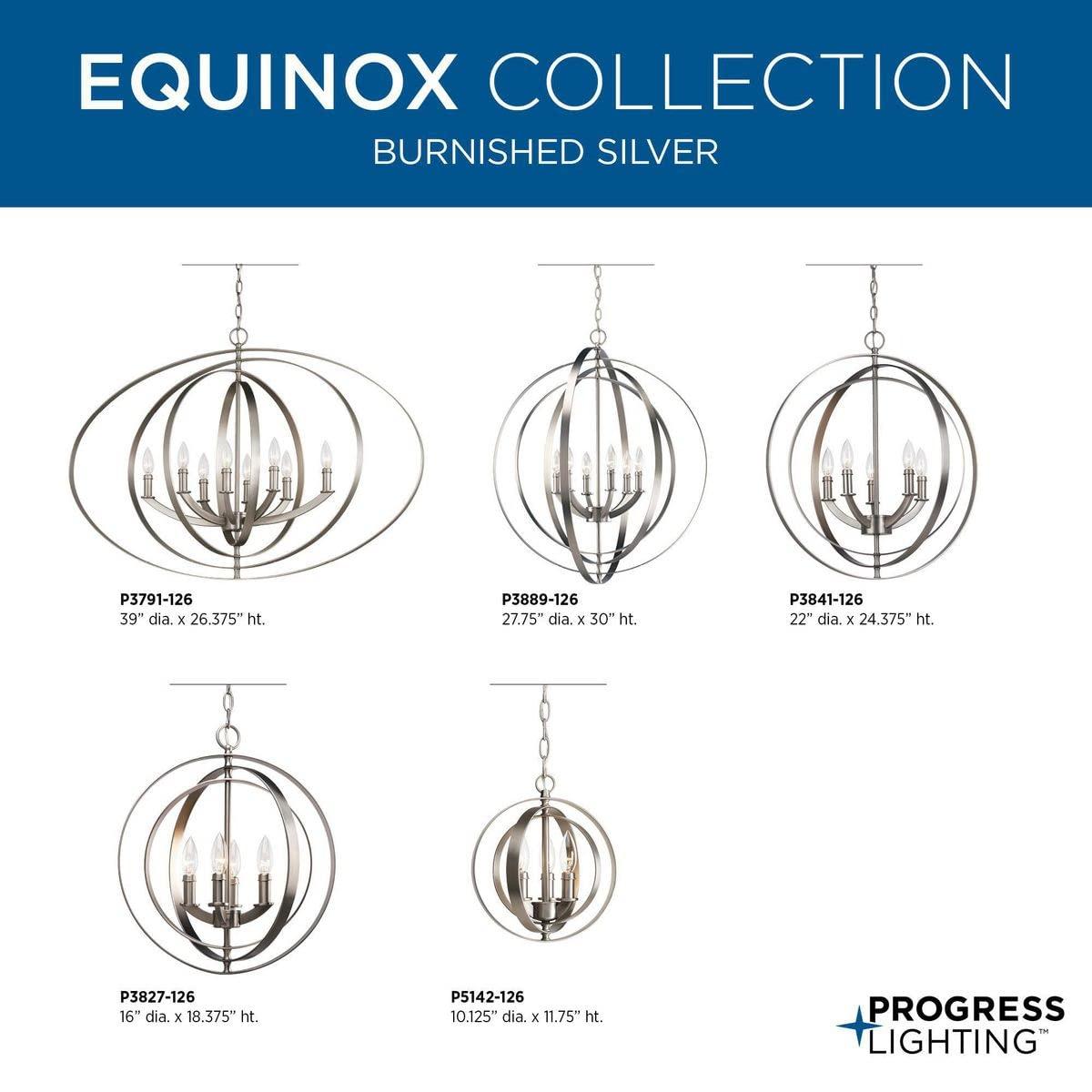 Progress Lighting Equinox 4-Light Foyer Pendant, Steel, Burnished Silver, No Shade