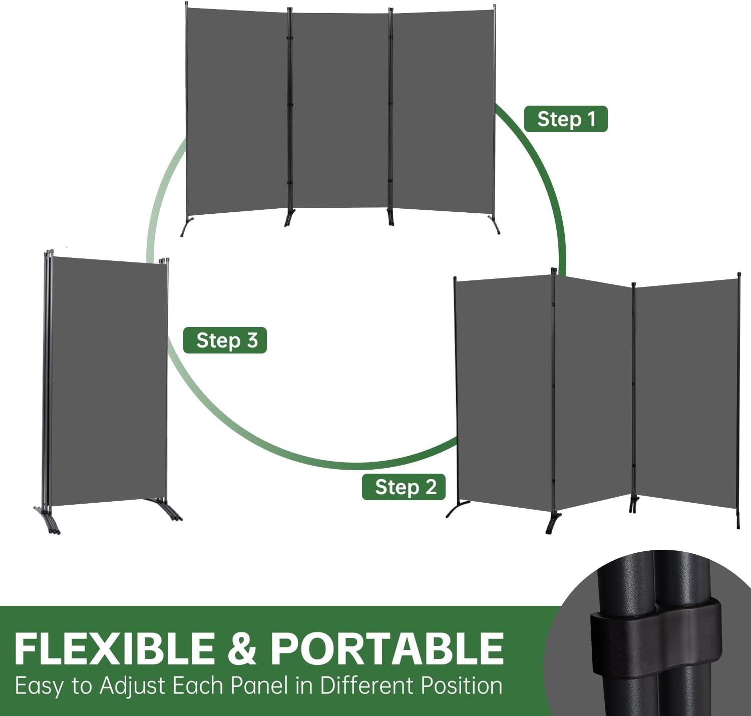 JVVMNJLK Indoor Room Divider,Portable Office Divider,Convenient Movable(3-Panel),Folding Partition Privacy Screen for Bedroom,Dining Room, Study,102" W x 19.7" D x 71.3" H,Dark Gray