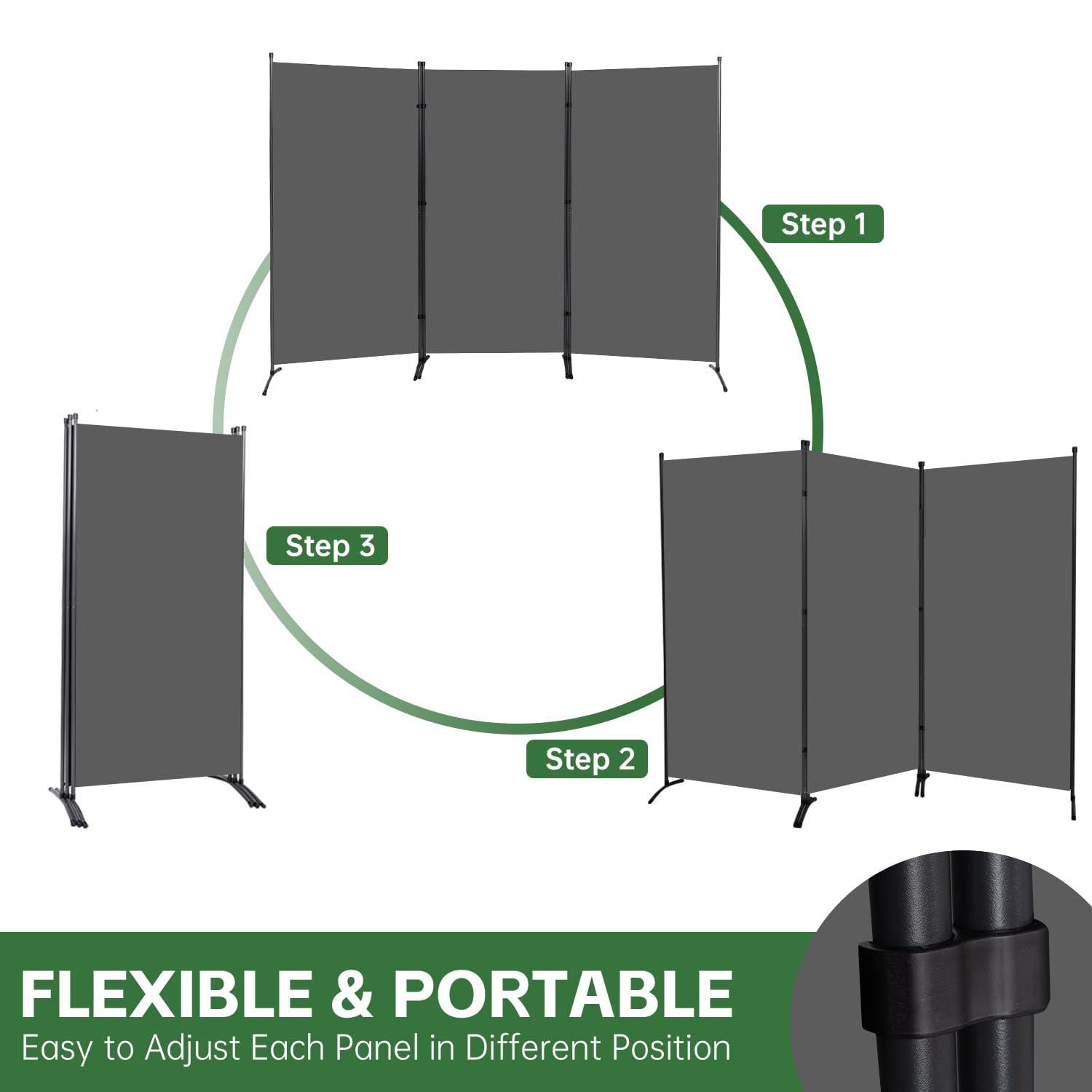 JVVMNJLK Indoor Room Divider,Portable Office Divider,Convenient Movable(3-Panel),Folding Partition Privacy Screen for Bedroom,Dining Room, Study,102" W x 19.7" D x 71.3" H,Dark Gray