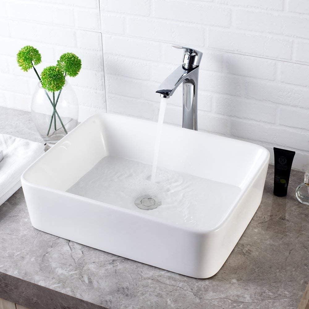 Rectangular White Ceramic Above-Counter Bathroom Vessel Sink