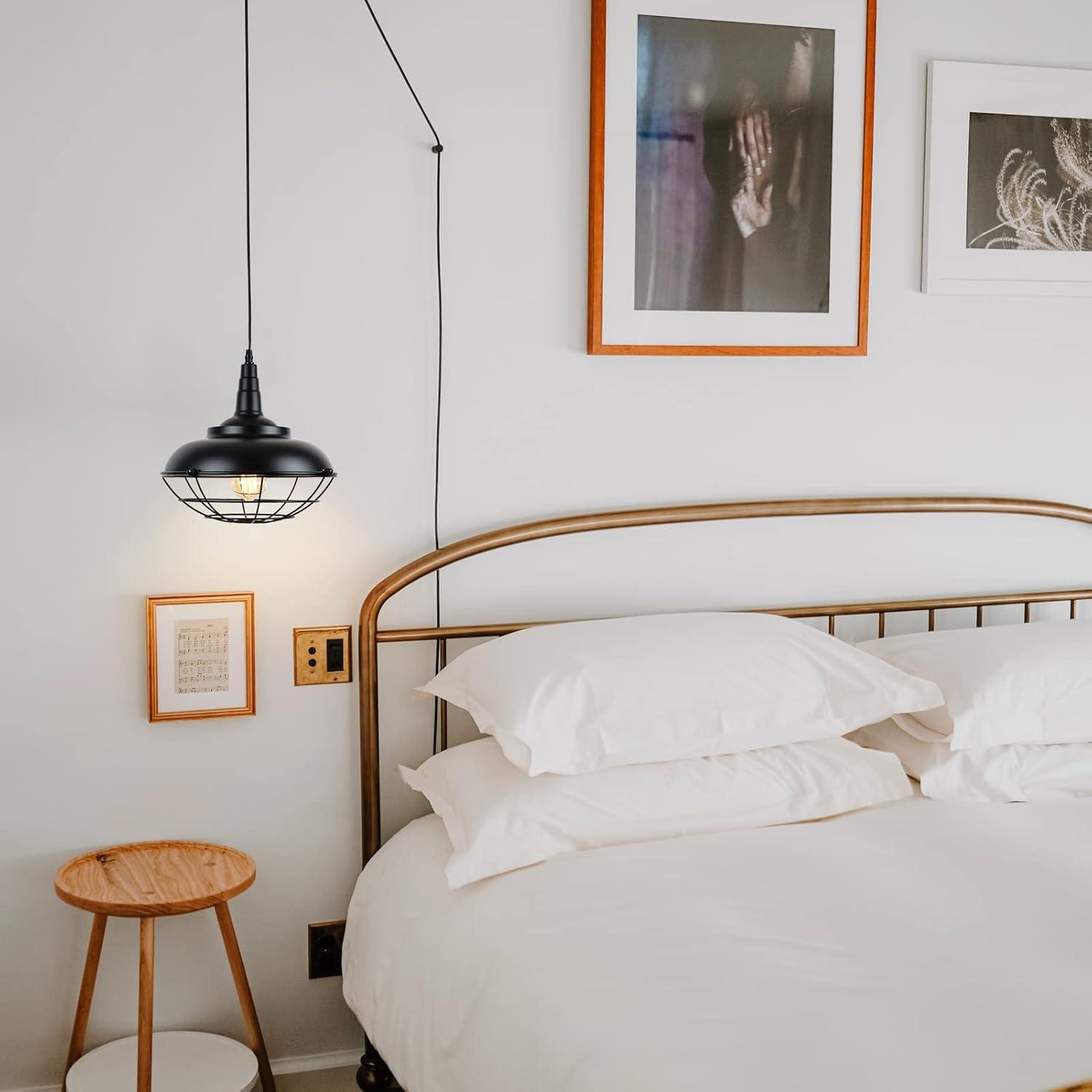 HMVPL Plug In Hanging Light Fixtures, Black Cage Plug In Pendant Light, Metal Outdoor Chandelier for Gazebo Porch, industrial Farmhouse Hanging Lamp for Kitchen Island Dining Room Bedroom Sink Hallway