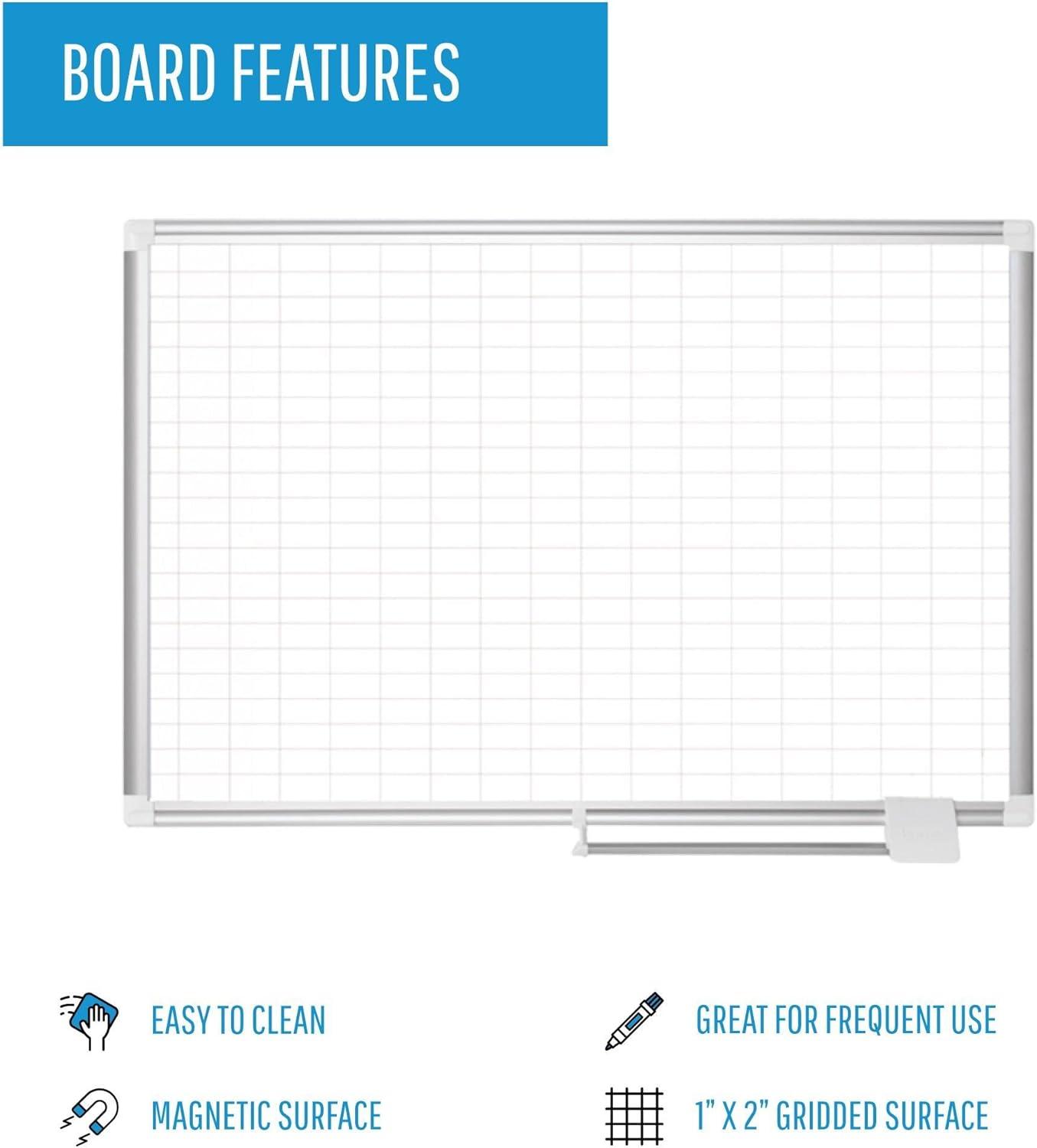 Grid Planning Board, 1 x 2 Grid, 48 x 36, White/Silver