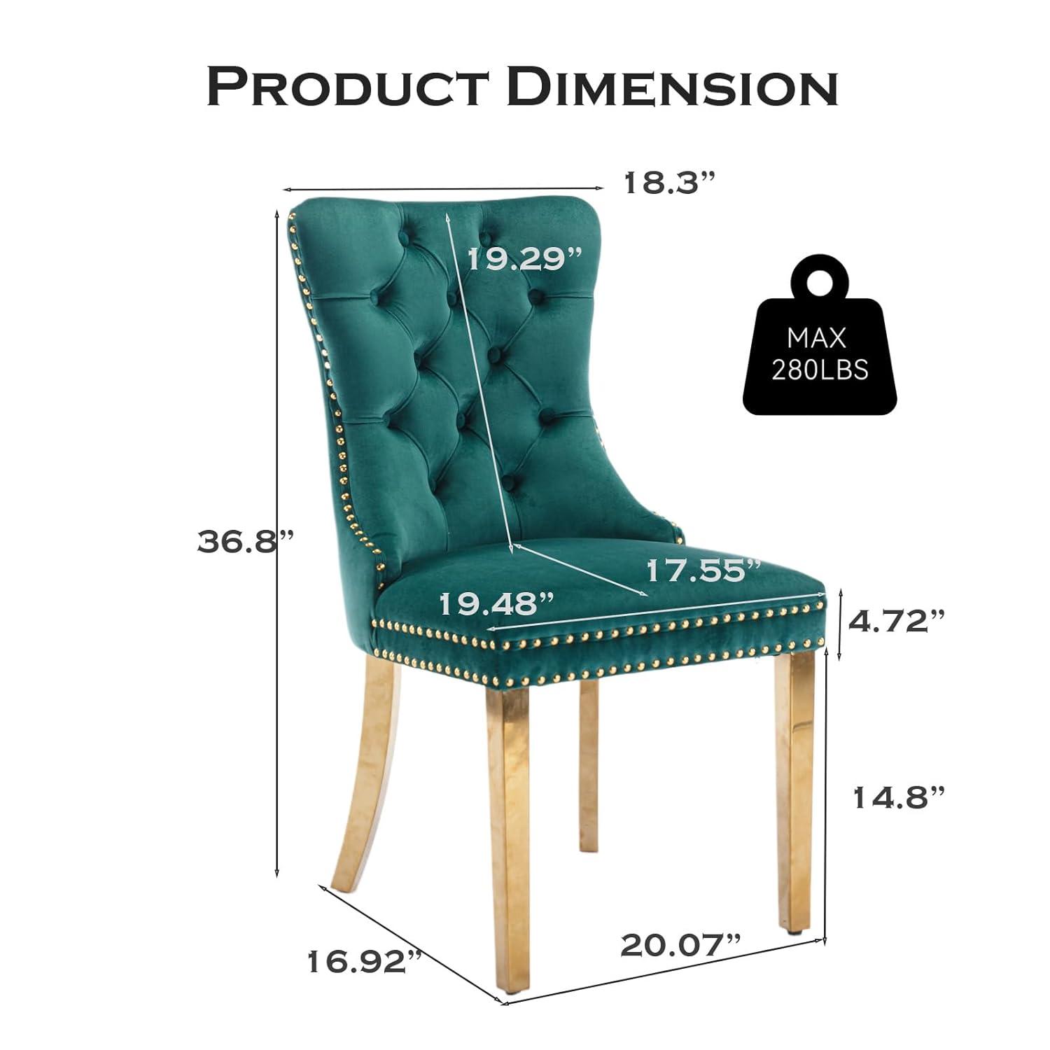 ODUSE-DAILY Green Velvet Dining Chairs Set of 4, Kitchen & Dining Room Chairs, Nailheads Tufted, Sillas De Comedor, Fabric Upholstered, Golden Metal Legs (Green, 4 Pcs)