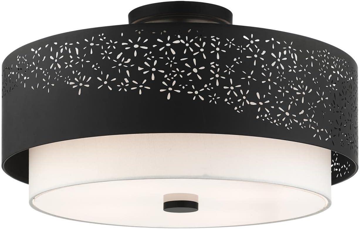 Noria Black Steel 4-Light Semi Flush Drum Ceiling Light