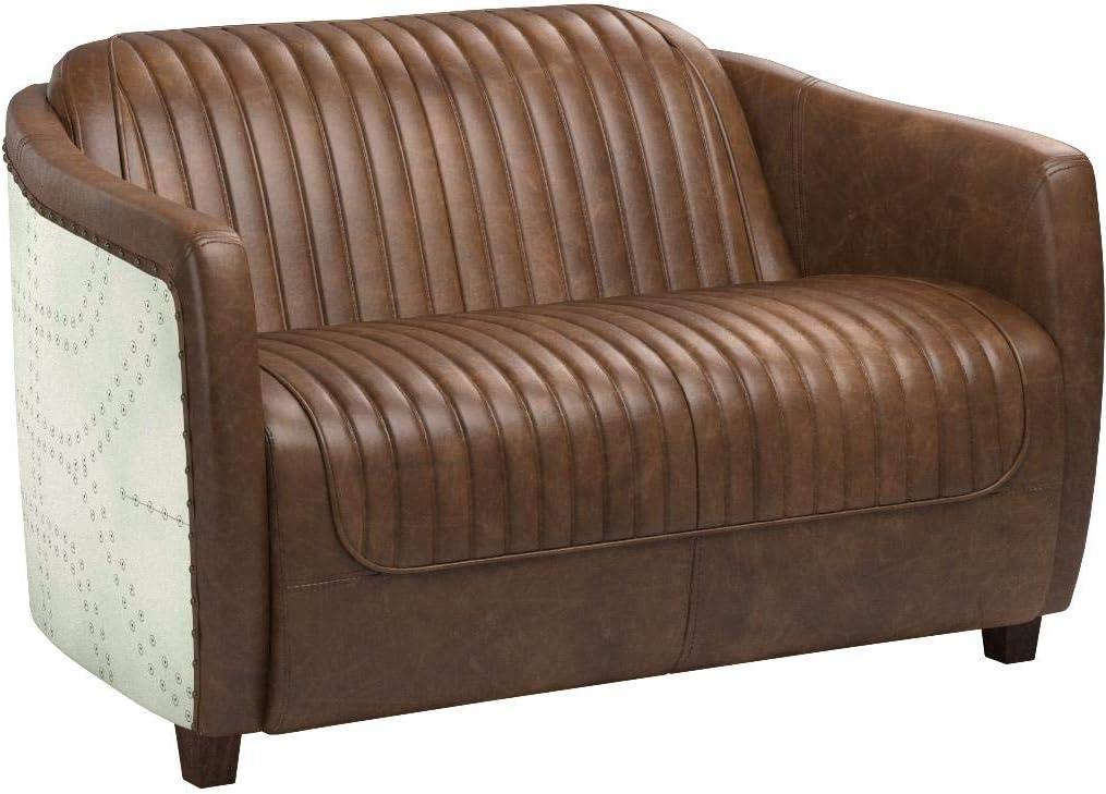 Brancaster Loveseat in Retro Brown Top Grain Leather & Aluminum