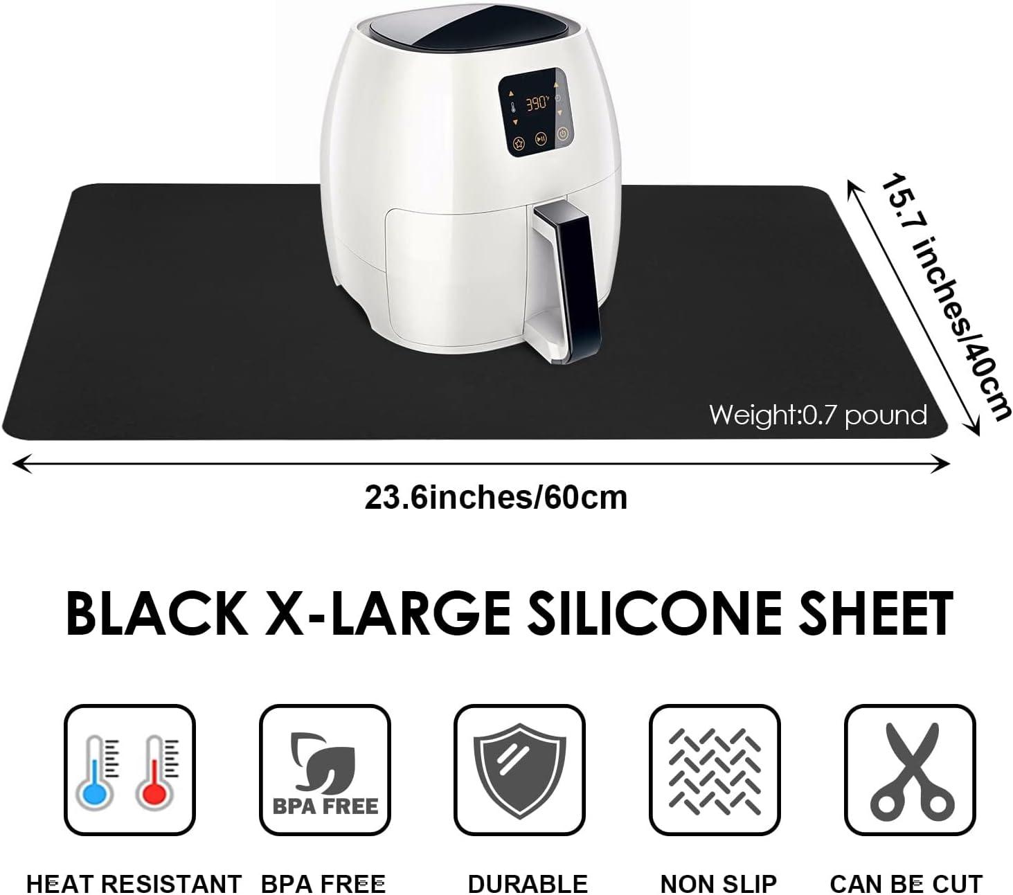 Food Grade Silicone Mats for Kitchen Counter - Countertop Protector Mat Heat Resistant Mat for Air Fryer, Non-Slip Kids Dinner Table Placemat, Nonstick Silicone Mat for Pastry, Baking, Black 1 Pack