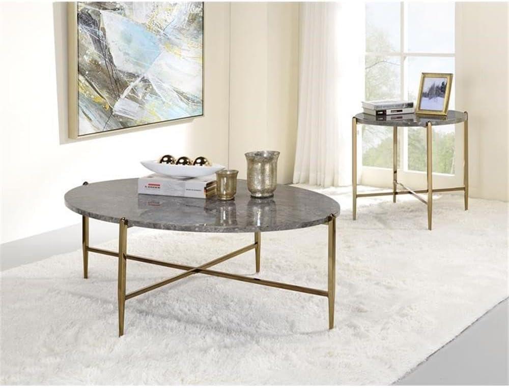 ACME Tainte End Table, Faux Marble & Champagne Finish 83477