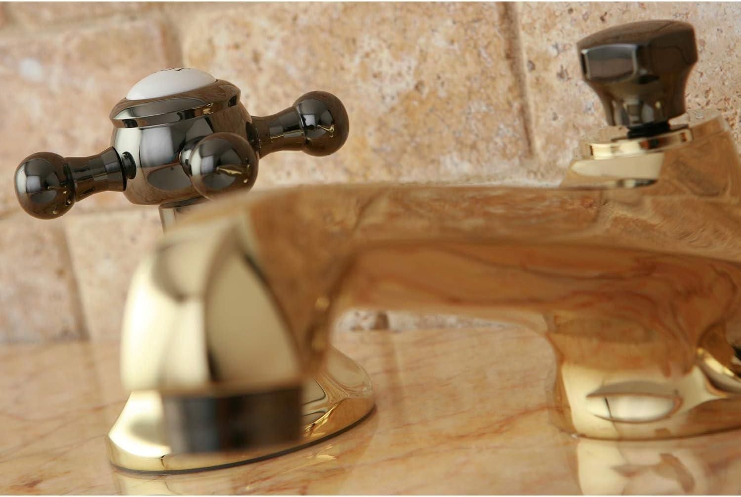 Kingston Brass Water Onyx Two-Handle 3-Hole Deck Mount Widespread Bathroom Faucet with Brass Pop-Up Drain