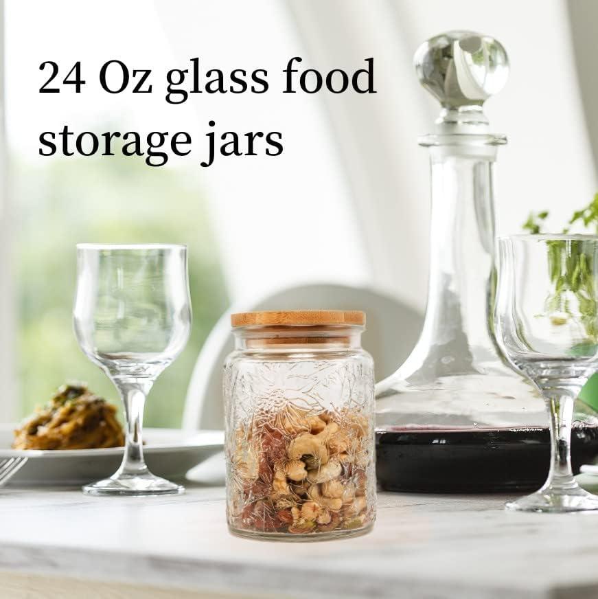 Vintage Clear Glass Jars with Bamboo Lids, Set of 2