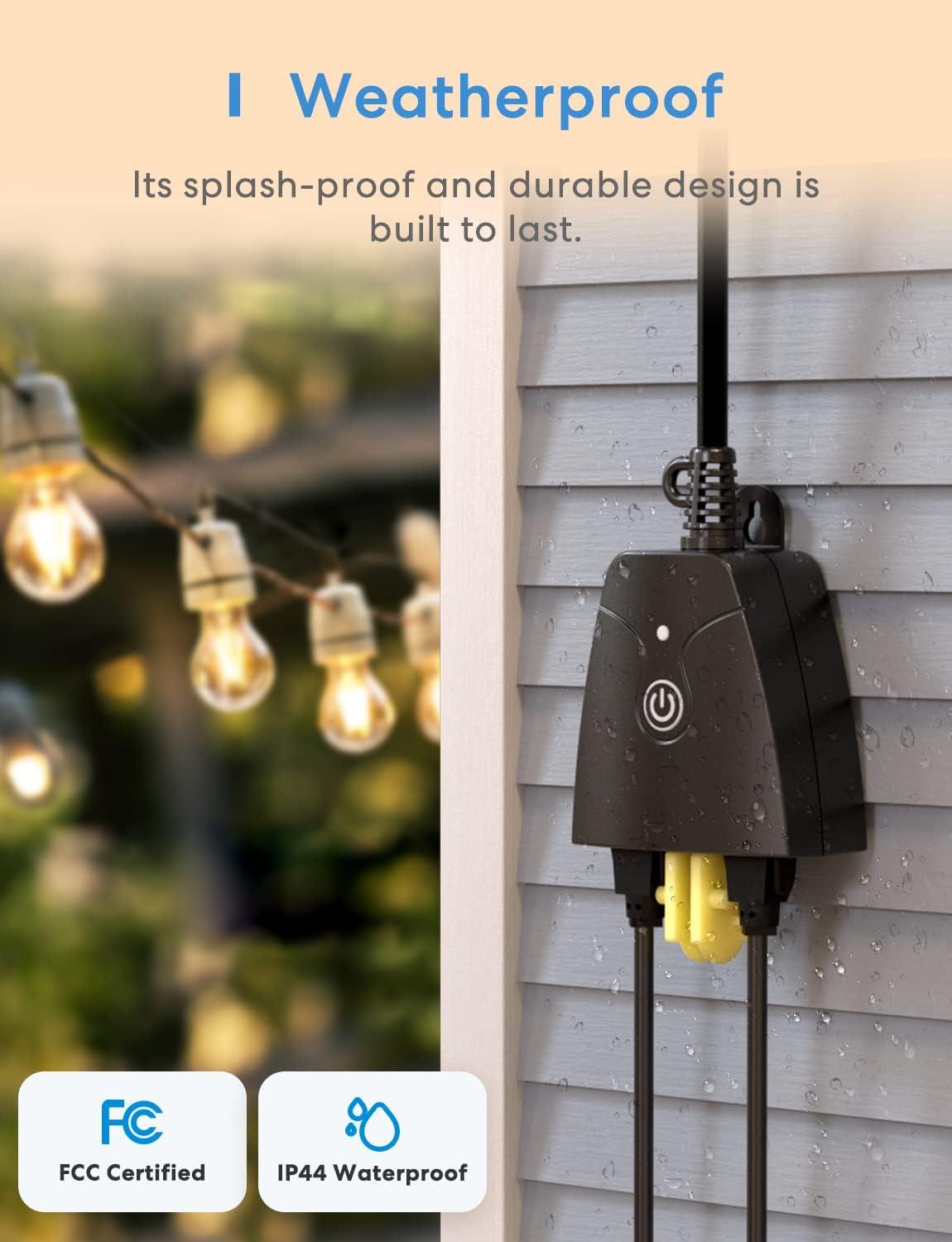 meross Outdoor Smart Plug, Outdoor Wifi Outlet with 2 Grounded Outlets, Remote Control, Timer, Waterproof, Works with Alexa, SmartThings and Google Assistant, FCC Certified