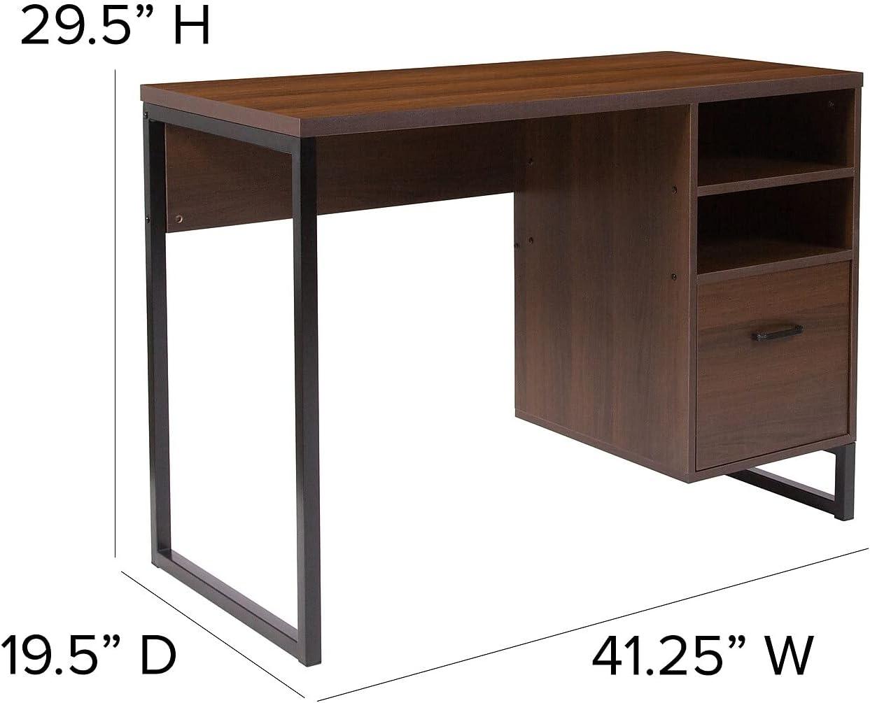 Flash Furniture Northbrook Rustic Coffee Wood Grain Finish Computer Desk with Black Metal Frame