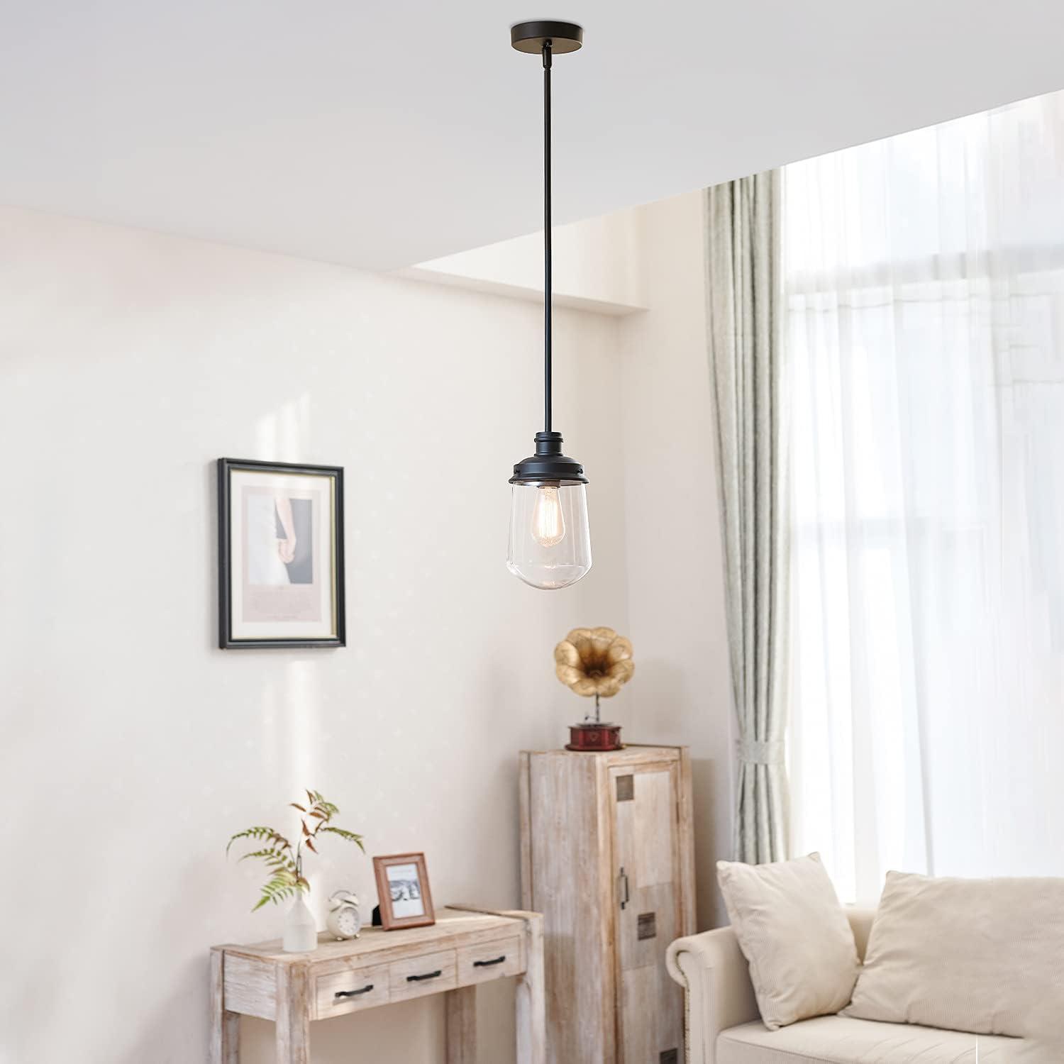 Matte Black Mini Vintage Pendant Light with Clear Glass Shade