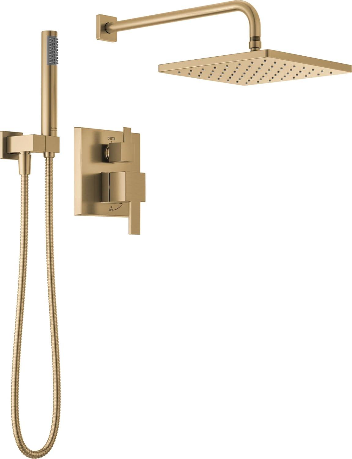 Champagne Bronze Modern Raincan Square Shower System with Handheld Spray