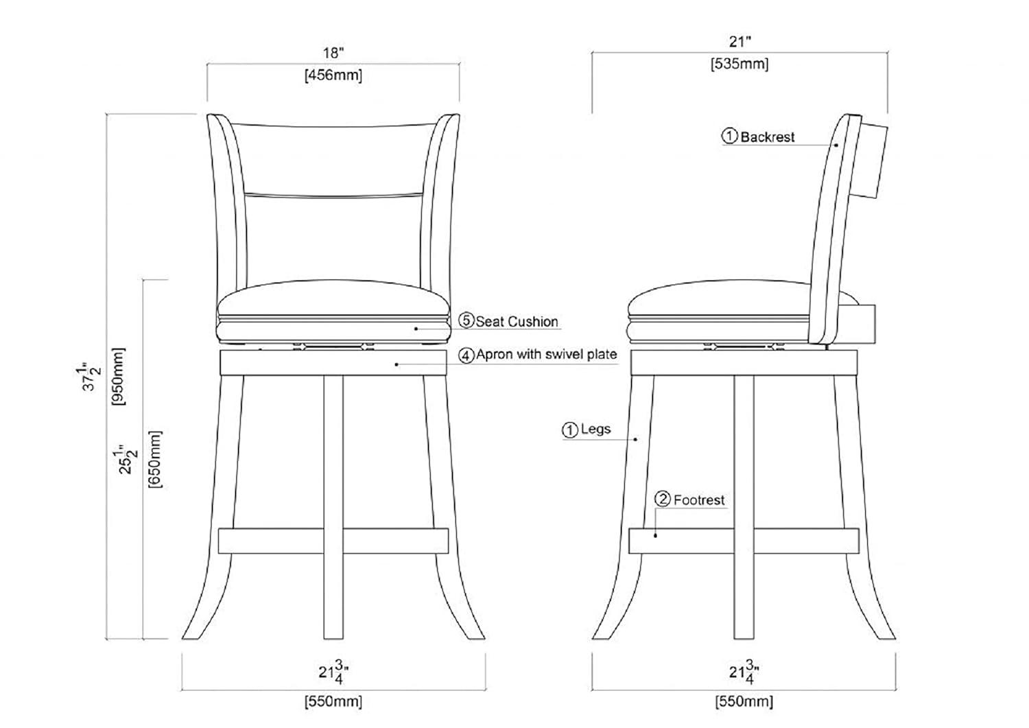 24" Palmetto Swivel Hardwood Counter Height Barstool Fruitwood - Boraam: Upholstered, Curved Back