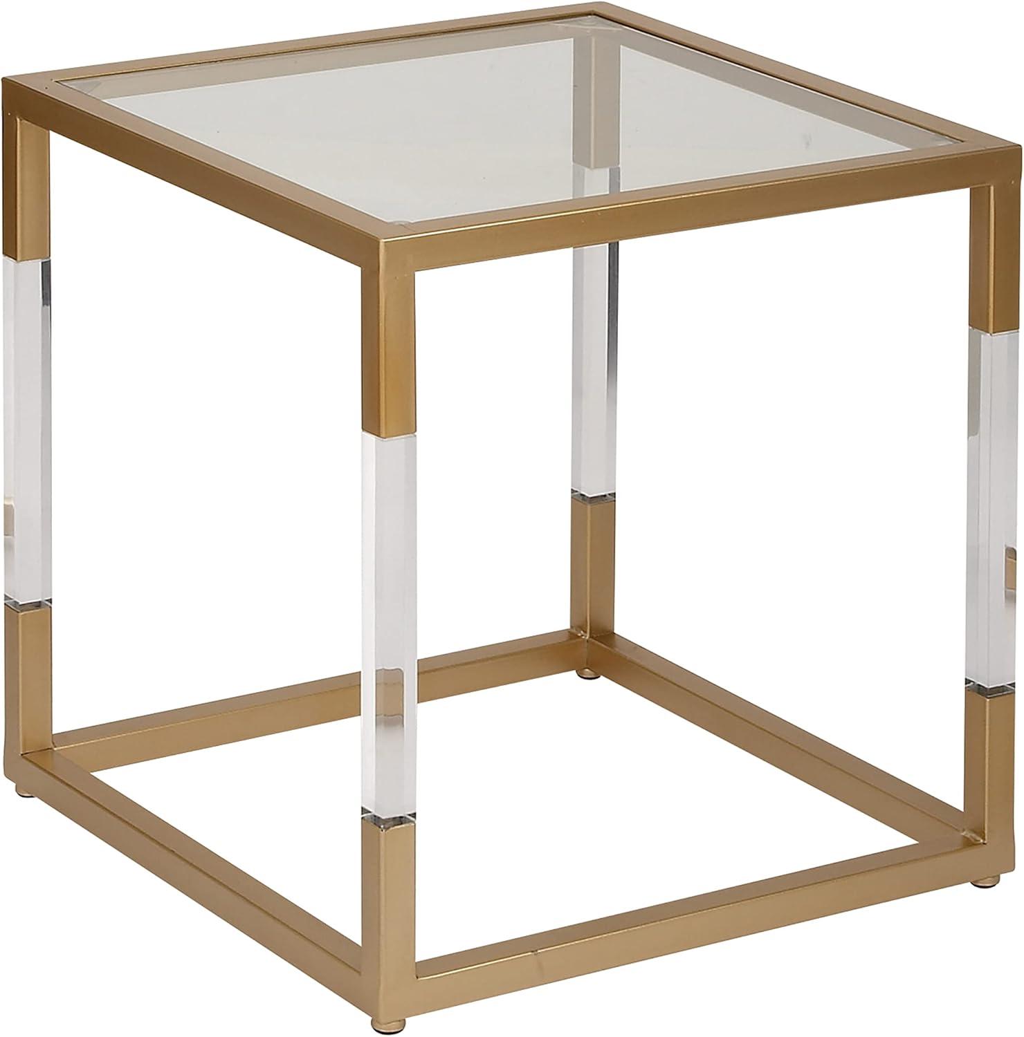 Turrell Metal Gold Side End Accent Table with Clear Glass Top and Acrylic Legs