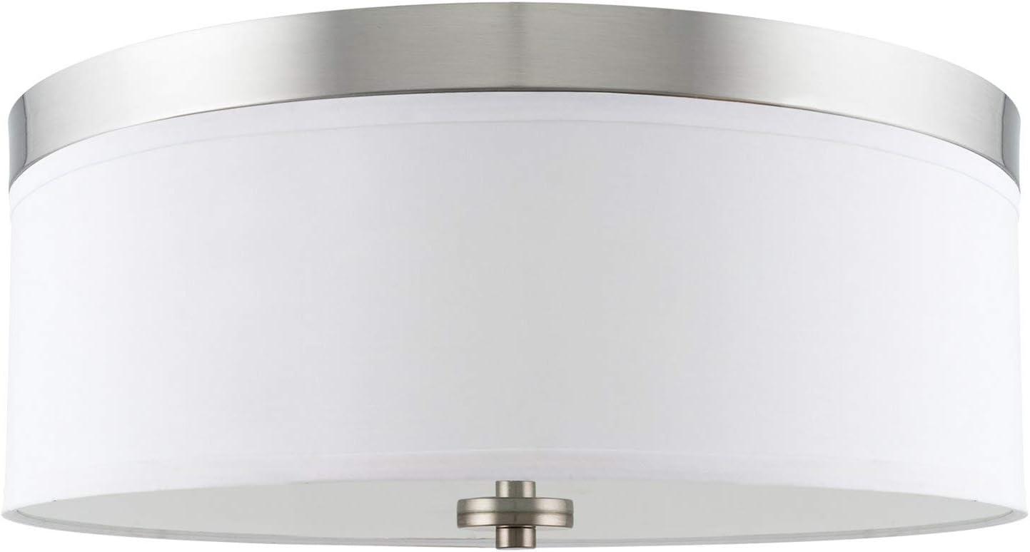 Brushed Nickel 15" Modern Drum Flush Mount with White Fabric Shade