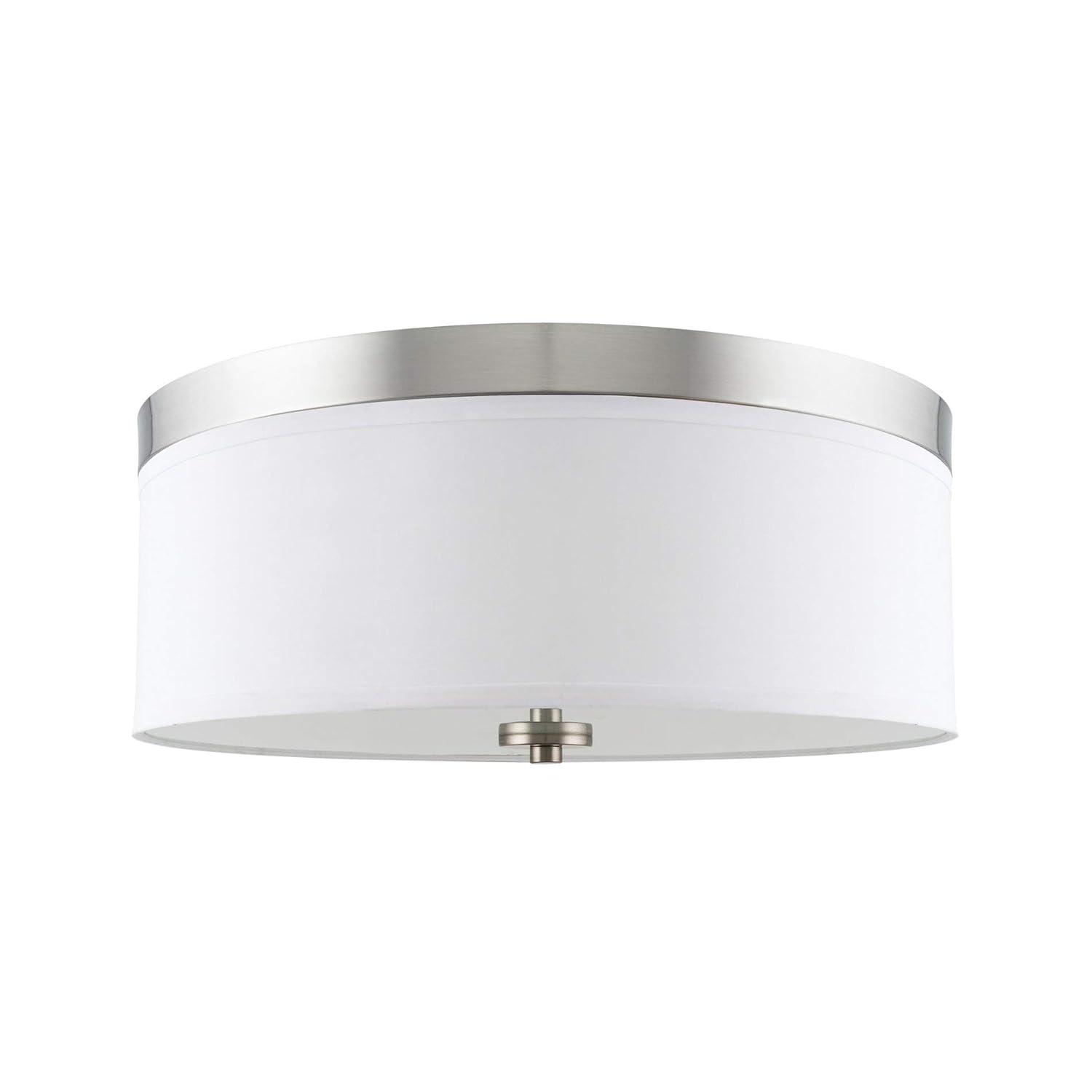 Kira Home Walker 15" 3-Light Flush Mount Ceiling Light, White Fabric Shade + Round Glass Diffuser, Brushed Nickel