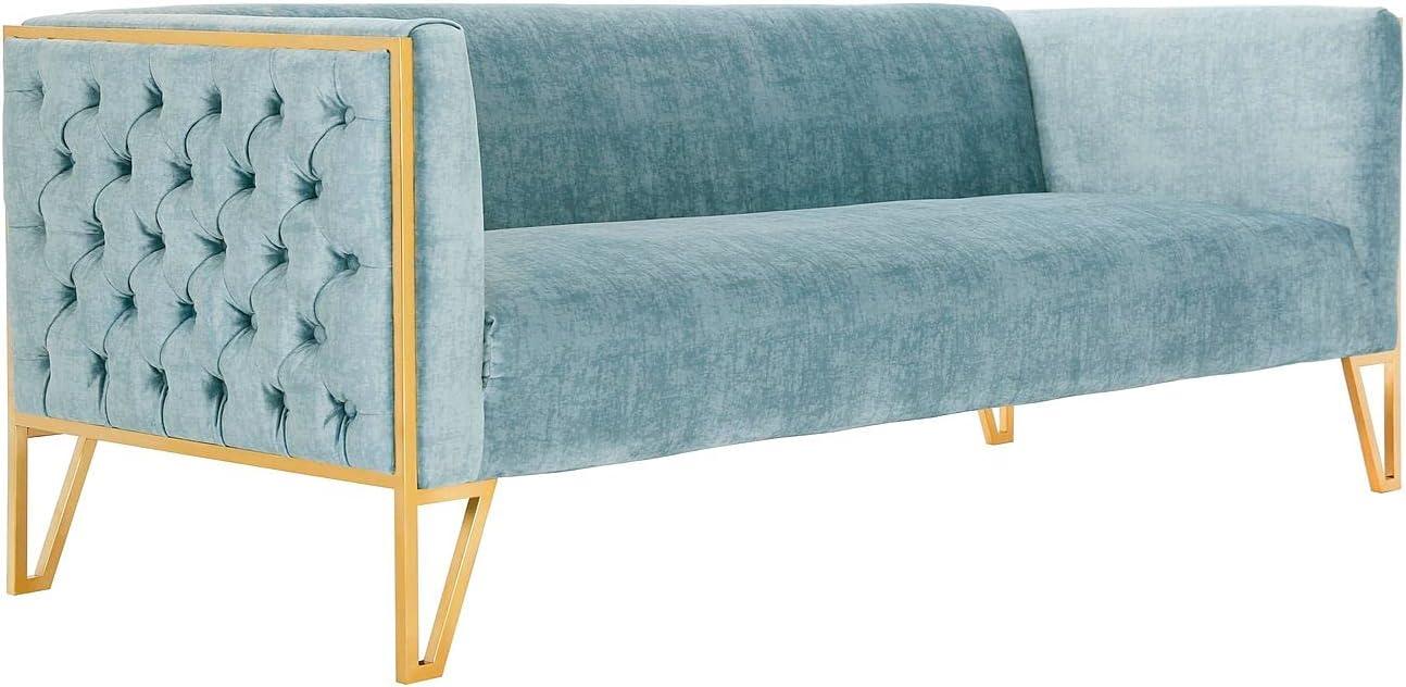 Vector Velvet 3 Seater Sofa Ocean Blue - Manhattan Comfort