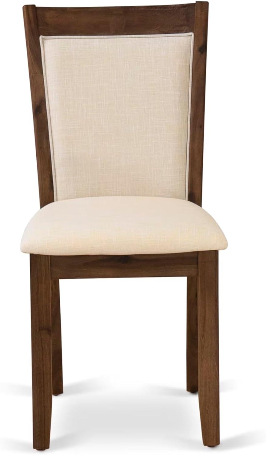 V777MZN32-9- Dinner Table and 8 Light Beige Chairs - Distressed Jacobean Finish