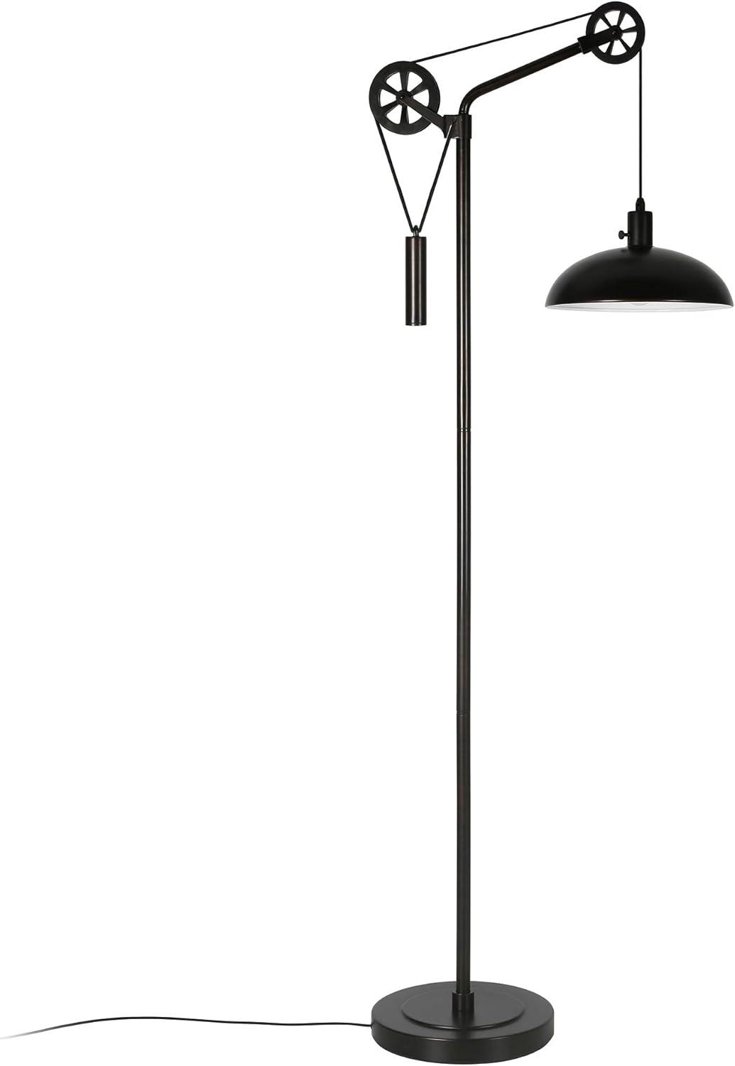 Evelyn&Zoe Industrial Metal Floor Lamp with Spoke Wheel Pulley System