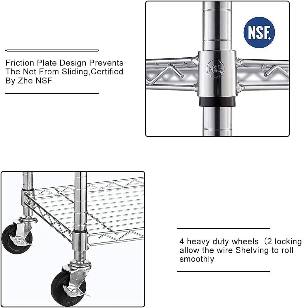 Chrome Heavy Duty Adjustable 6-Tier Metal Storage Rack with Wheels