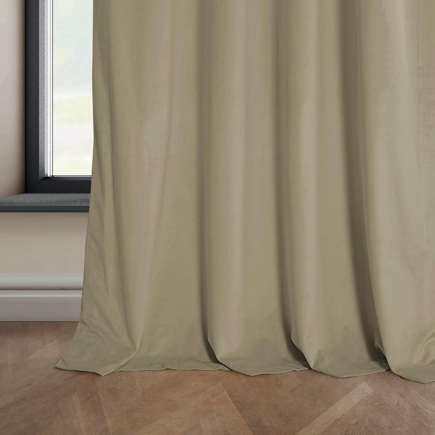 HPD Half Price Drapes Light Beige Heritage Plush Velvet Room Darkening Curtains for Bedroom & Living Room Curtains (1 Panel), Window Curtains 96 inches long, Rod Pocket Curtains & Drapes, 50W X 96L