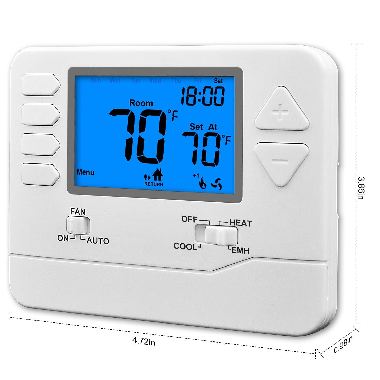 5-1-1 Day Programmable Thermostat for Home Conventional Single or Multistage Systems, up to 2 Heat/ 2 Cool, (with White Backlight)