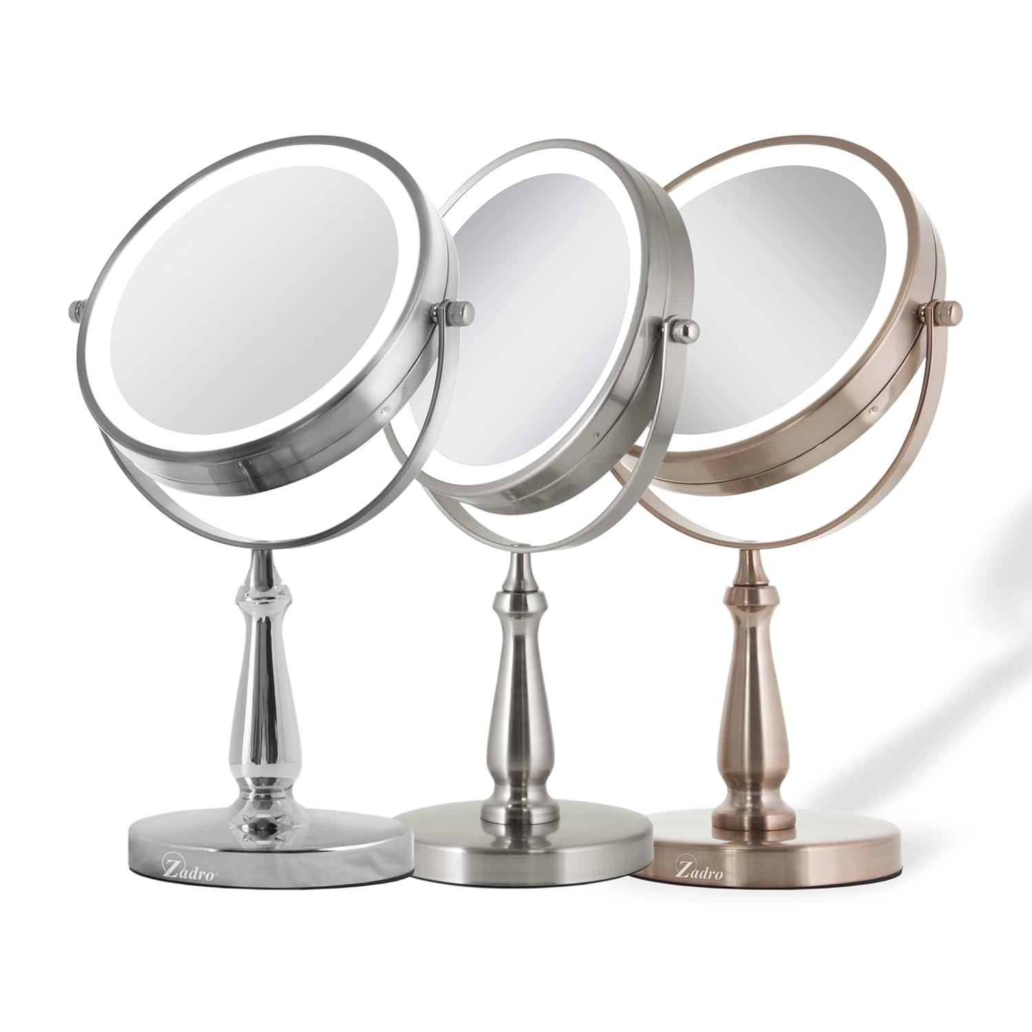 Satin Nickel LED Lighted Dual-Sided Magnifying Makeup Mirror