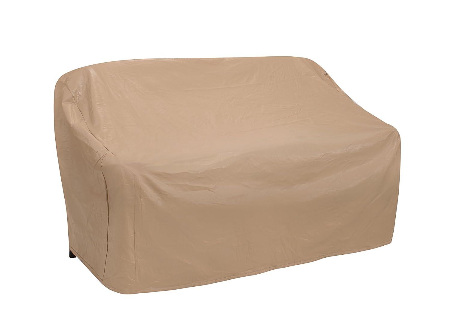 Tan Weather-Resistant Vinyl Outdoor 2-Seat Wicker Sofa Cover