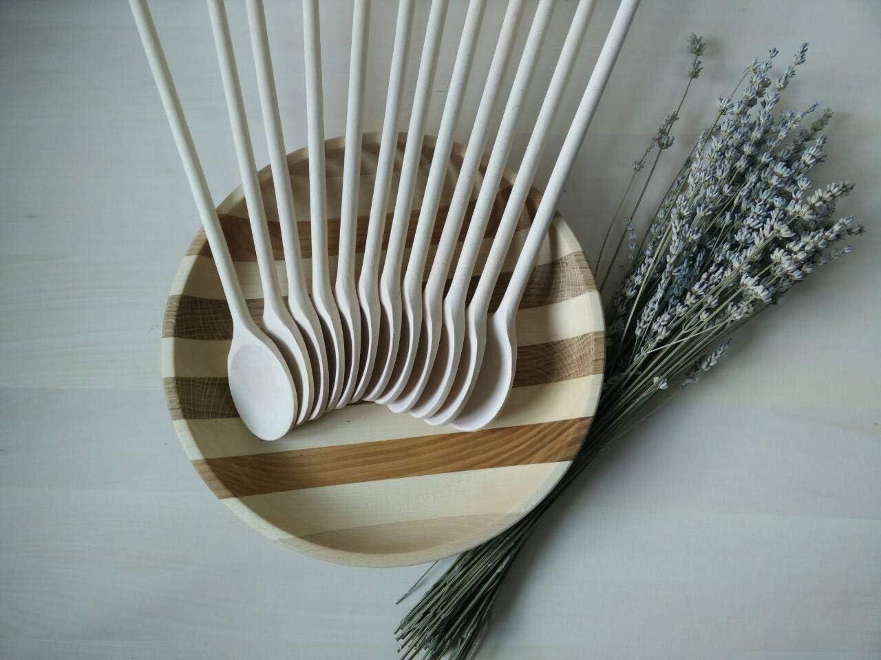 Mr.Woodware 12 Inch Wooden Spoons for Cooking - Set of 12 Long Handle Oval Wooden Spoon for Mixing, Stirring, Tasting - Kitchen Wooden Utensils For Cooking and Crafts, Personalized Wood Burning