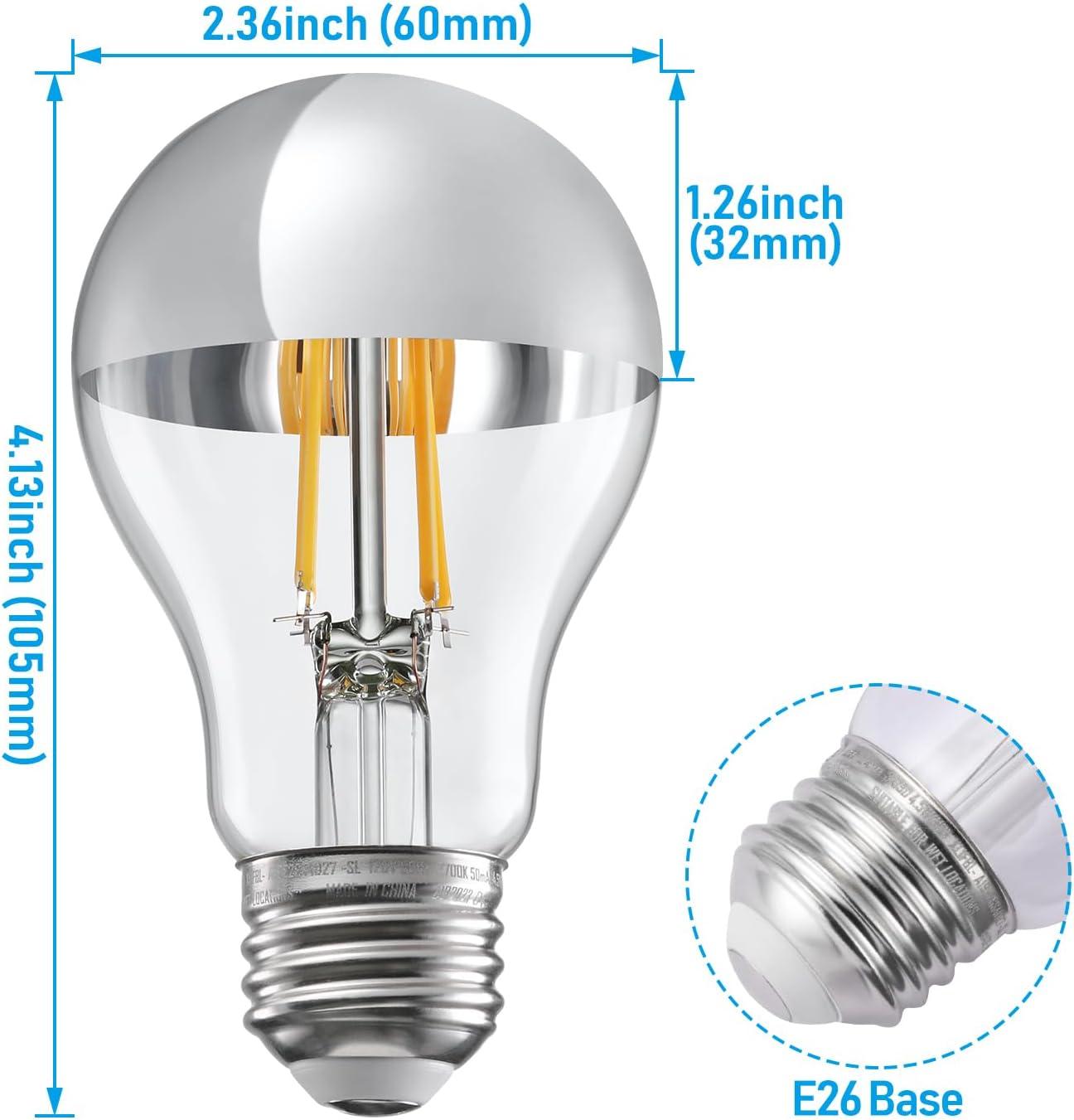 4 Pack A19 LED Dimmable Light Bulb, 4.5W(40W Eqv.), Anti Glare Half Chrome Bulbs, UL Listed, E26 Base, Vintage Edison Bulb for Bedroom, Kitchen, 2700K Soft White