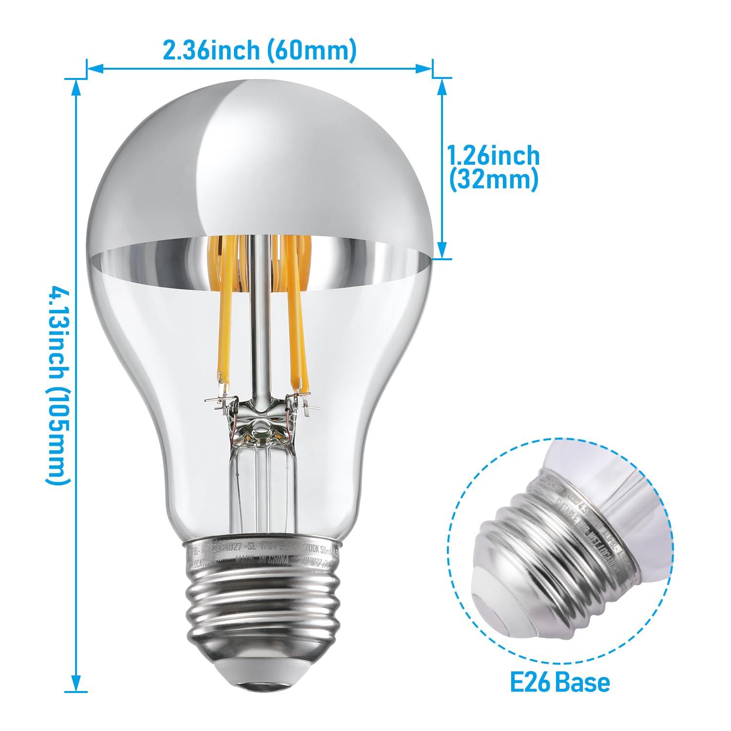 4 Pack A19 LED Dimmable Light Bulb, 4.5W(40W Eqv.), Anti Glare Half Chrome Bulbs, UL Listed, E26 Base, Vintage Edison Bulb for Bedroom, Kitchen, 2700K Soft White