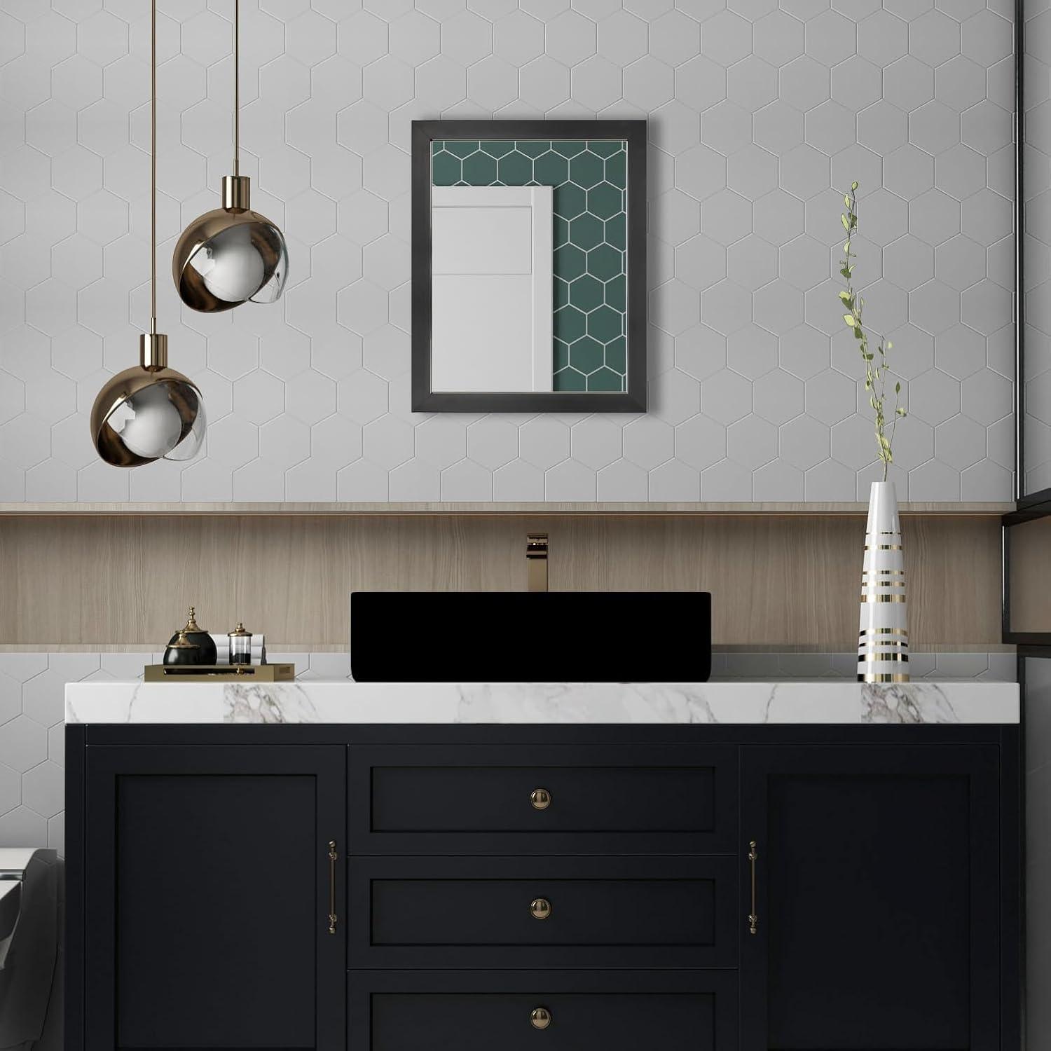 Amazon Basics Rectangular Wall Mount Mirror 16" x 20" - Standard Trim, Black