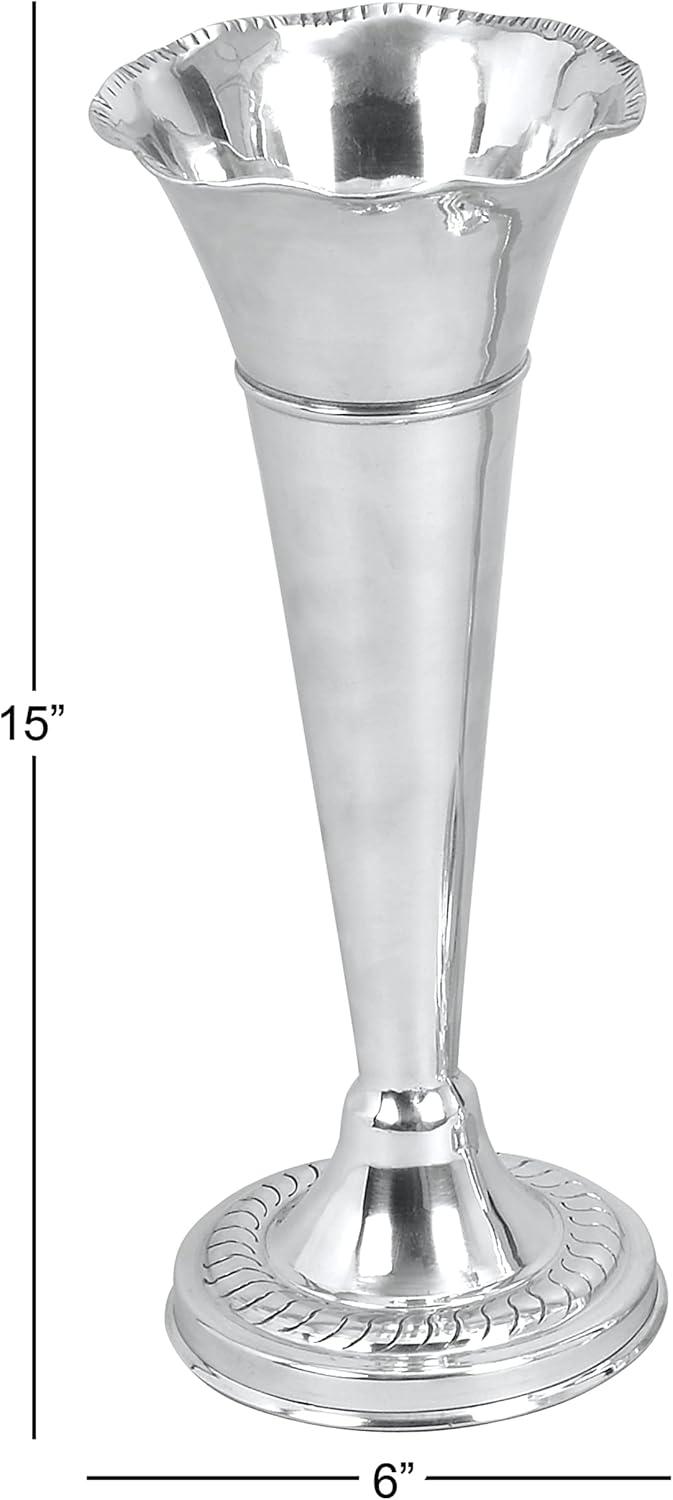 The Novogratz Aluminum Metal Decorative Vase Flute Shaped Centerpiece Vase, Flower Vase for Home Decoration 6" x 6" x 15", Silver