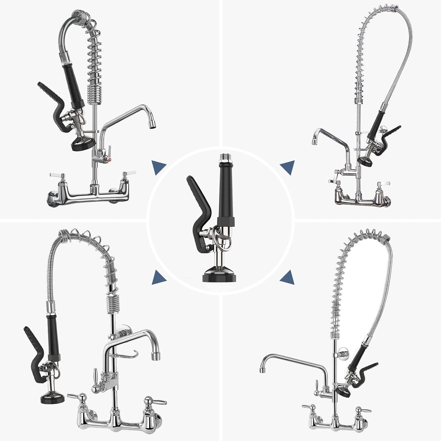 Pre Rinse Sprayer Commercial Sink Sprayer Head,1.42GPM Spray Valve Dish Sprayer Nozzle with Ergonomic Handle, Commercial Faucet Parts for Commercial Kitchen Sink,Chrome Finished（Black）