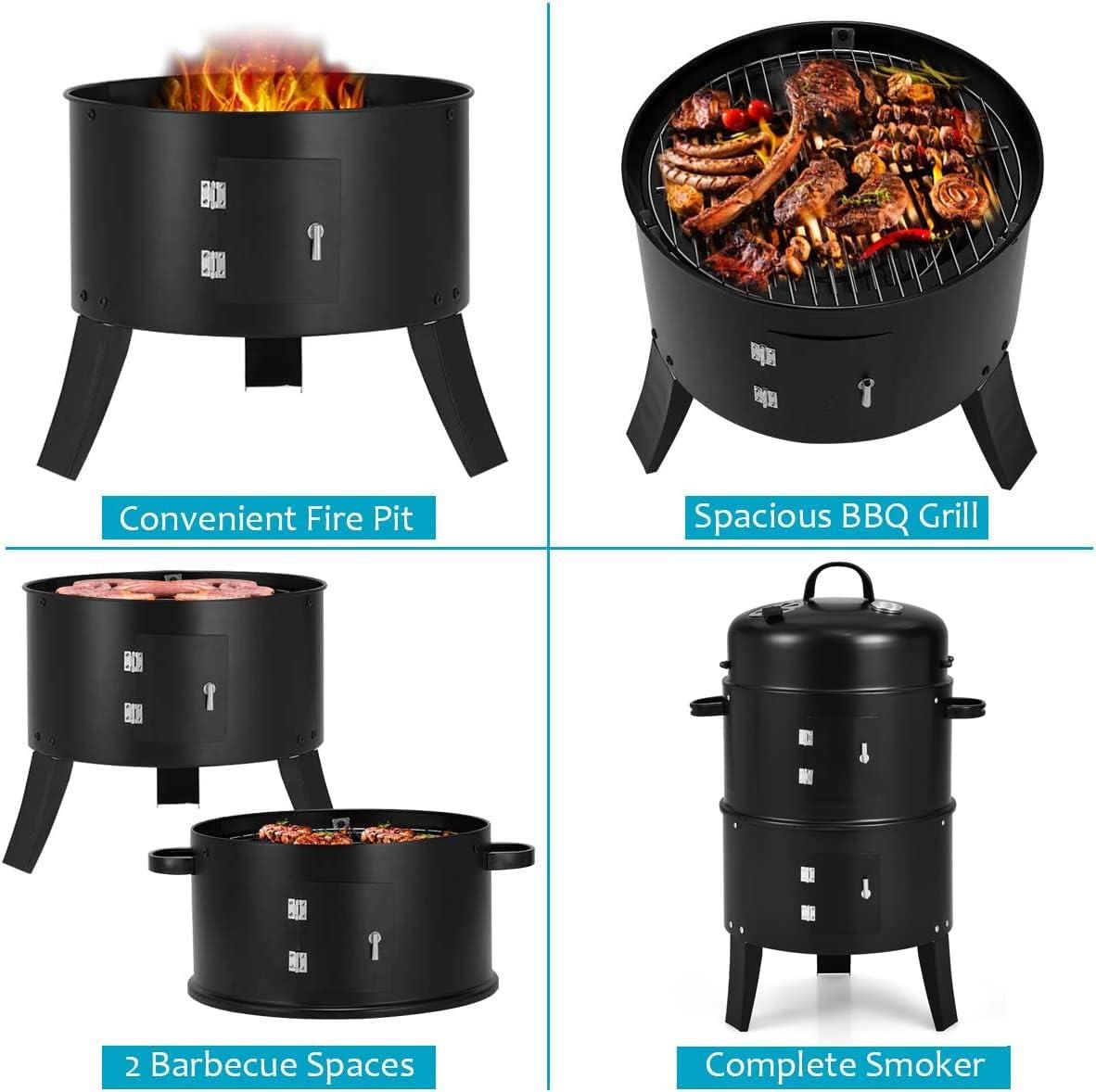 Spaco Grill, Outdoor BBQ Grill,3-in-1 Charcoal BBQ Grill Cambo with Built-in Thermometer