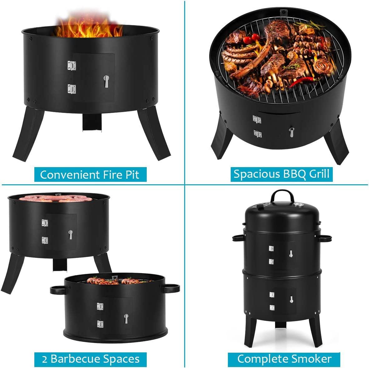 Spaco Grill, Outdoor BBQ Grill,3-in-1 Charcoal BBQ Grill Cambo with Built-in Thermometer