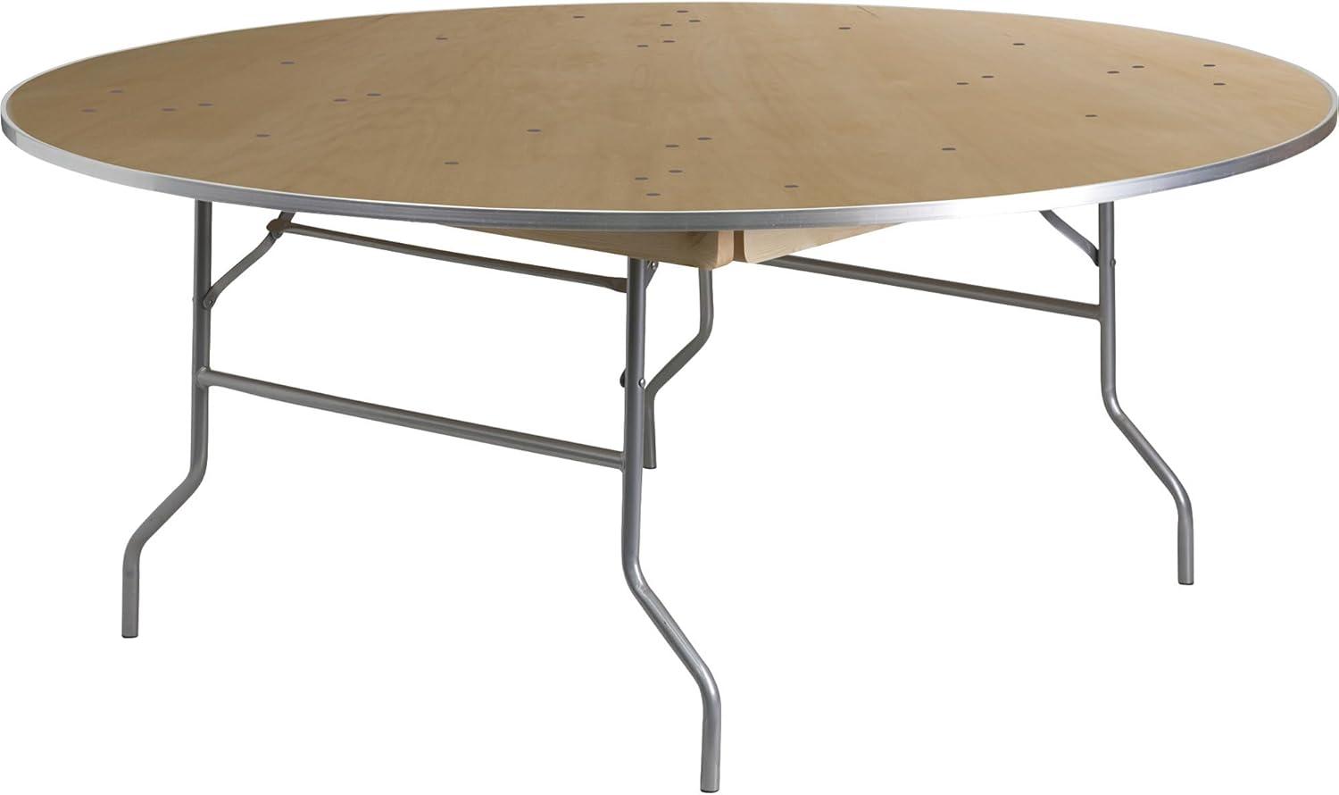 Marcott Round Heavy Duty Birchwood Folding Banquet Table with Metal Edges