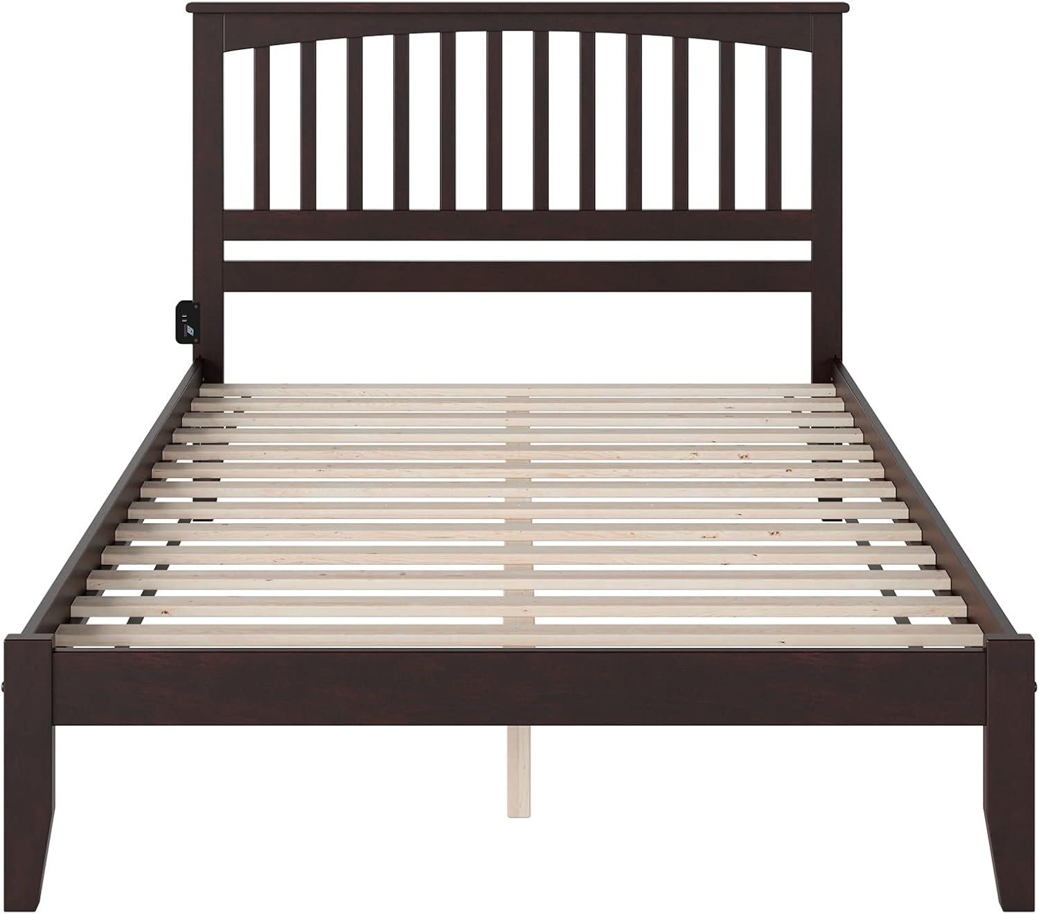 Mission Walnut King Bed with Slatted Headboard & Storage