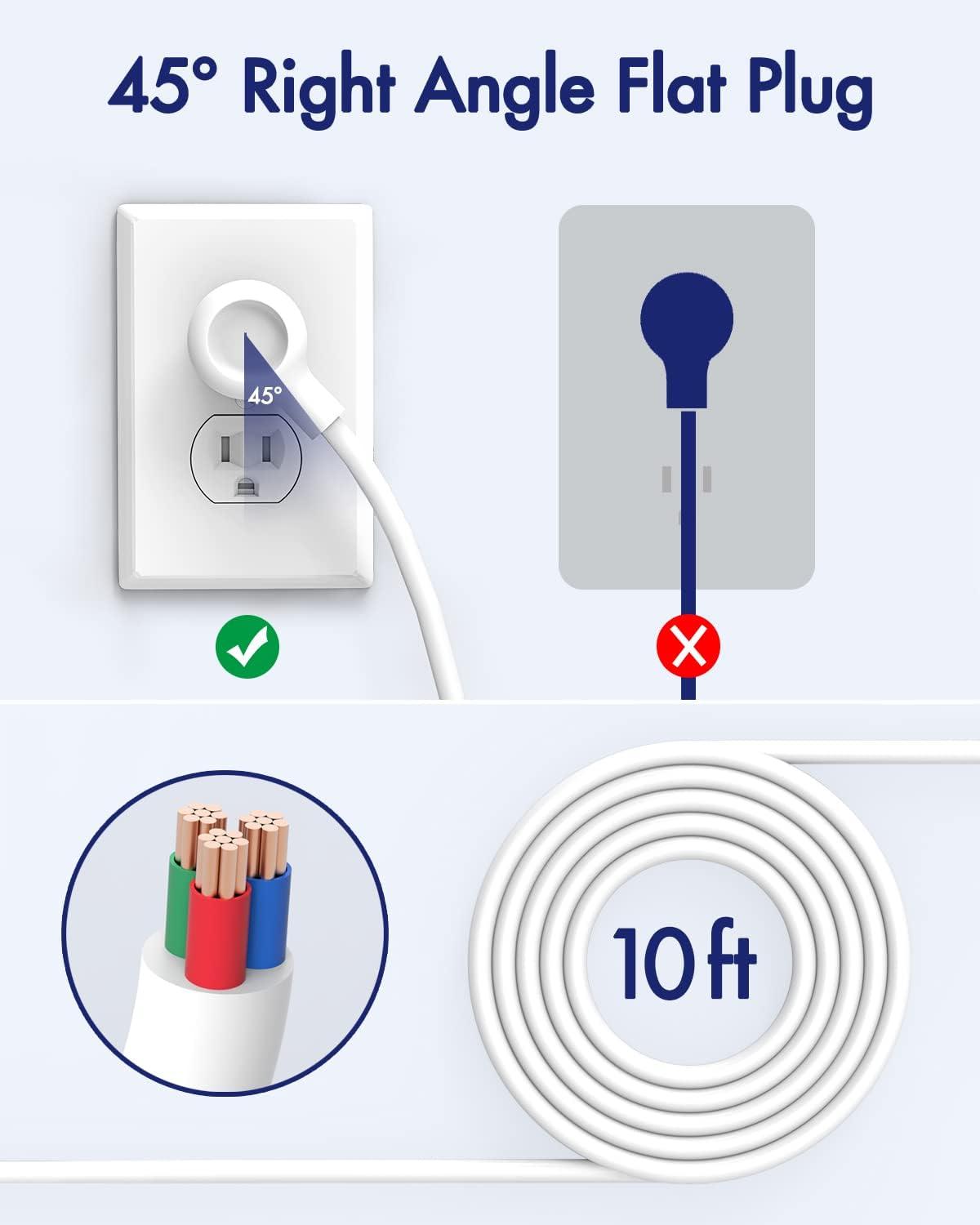 White 10ft Surge Protector Power Strip with USB Ports