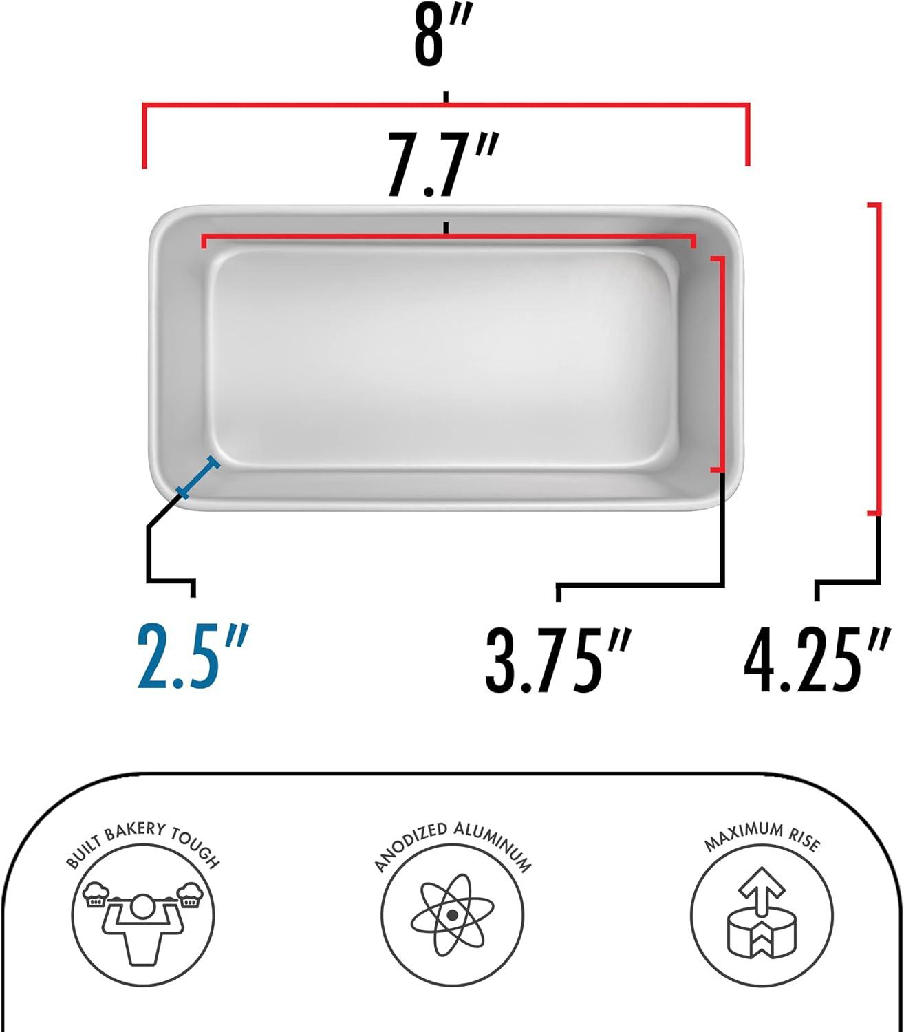 Fat Daddio's Silver Aluminum Bread Loaf Pan Set, 7.75 x 3.75 Inch