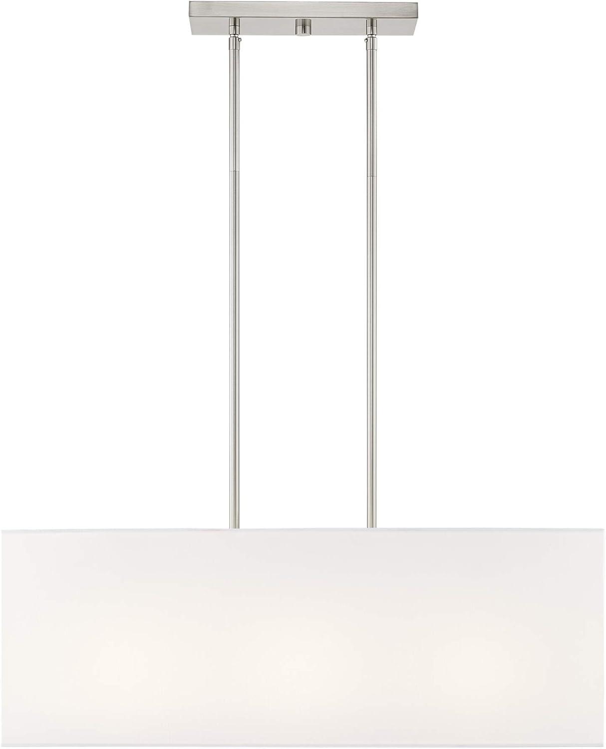 Summit Brushed Nickel 3-Light Linear Chandelier with Off-White Shade