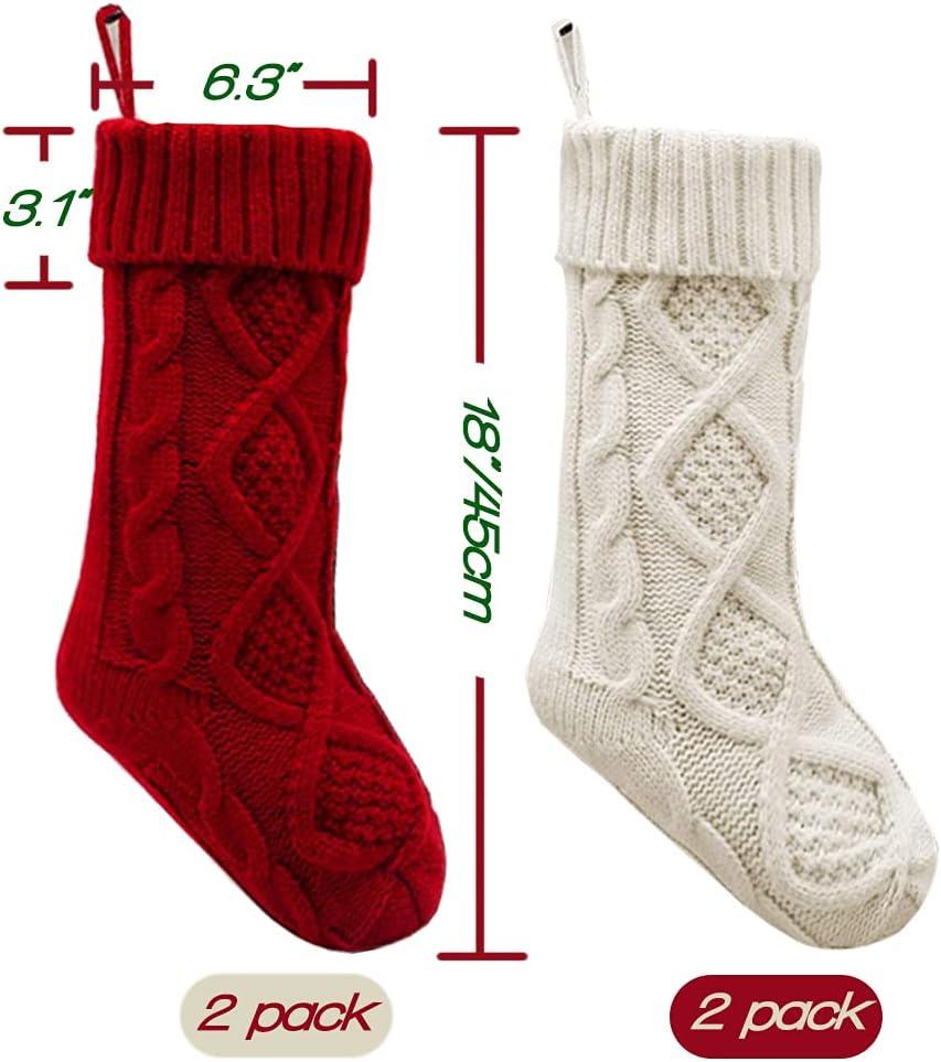 Christmas Stockings 18 Inches Large Size Cable Knitted Stocking Gifts & Decorations for Family Holiday Xmas Party